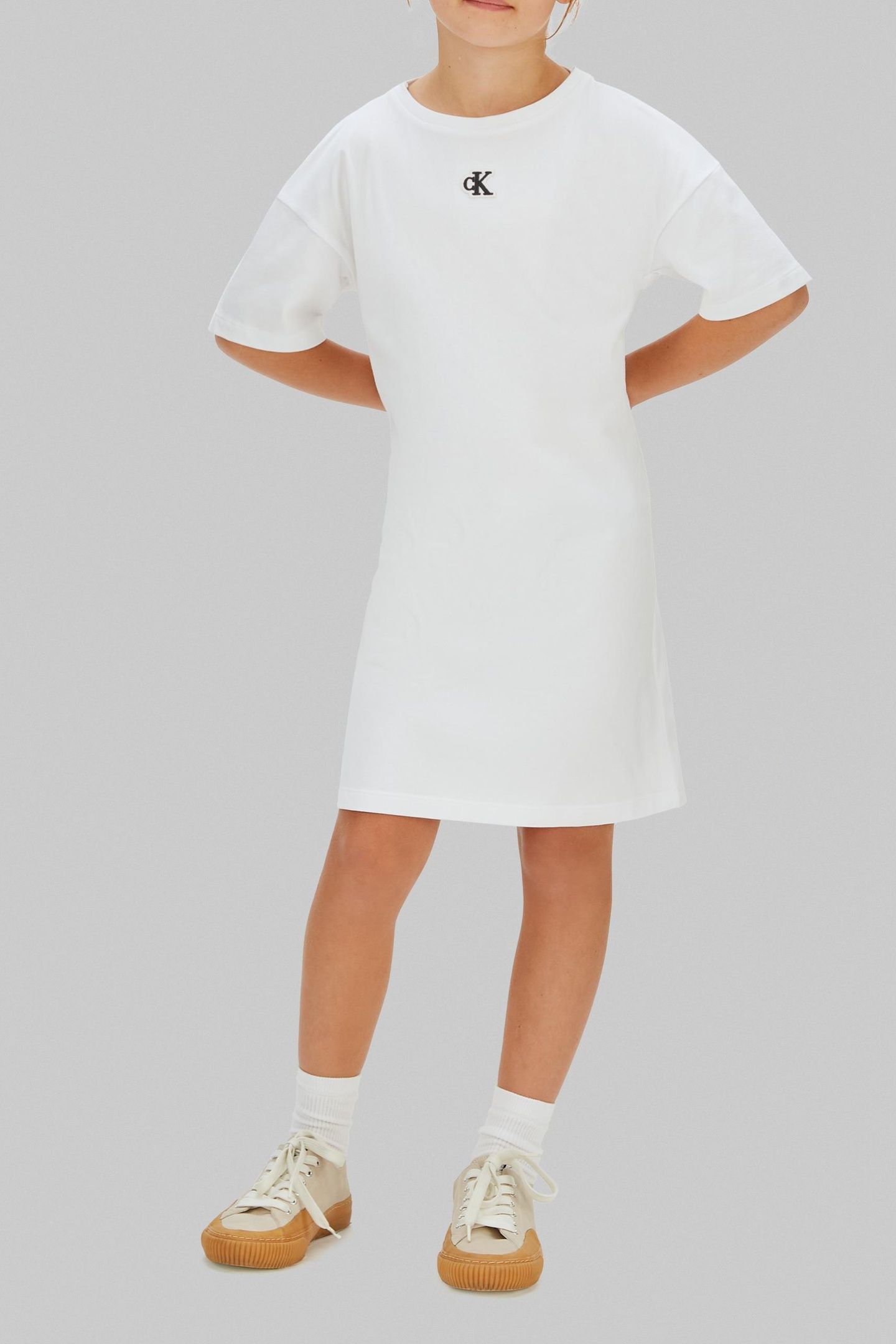 GIRLS CK MONOGRAM TEE DRES WHITE 1