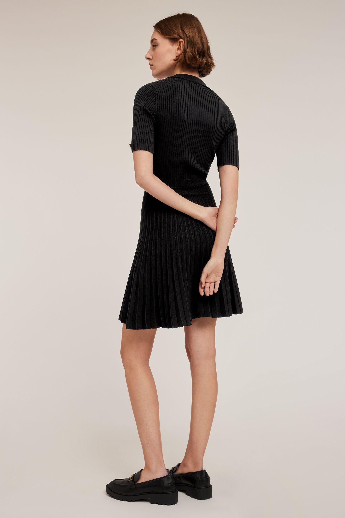 RIBBED KNIT DRESS WITH COLLAR BLACK 3