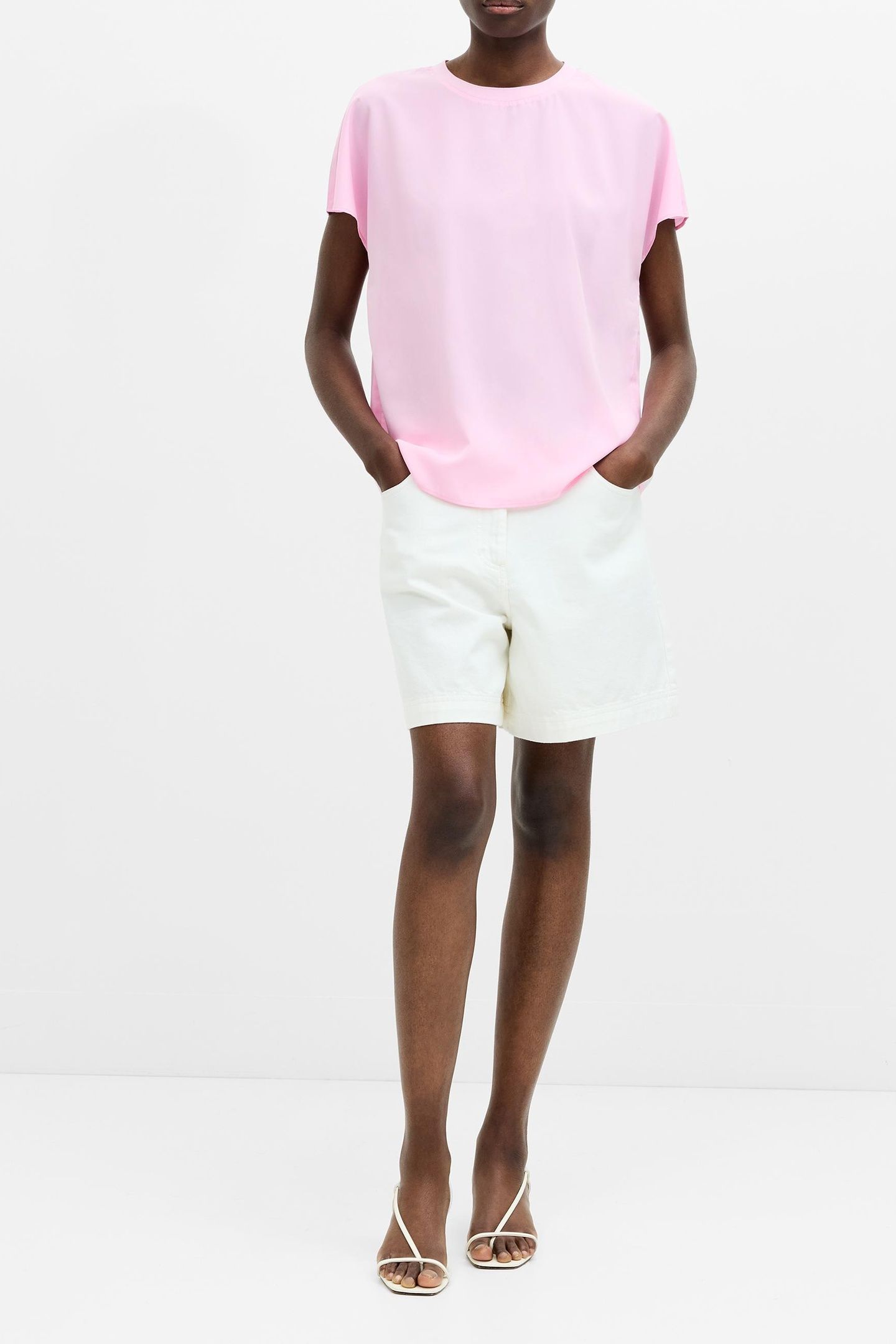 CREPE LIGHT CREW NECK TOP BUBBLEGUM PINK 4