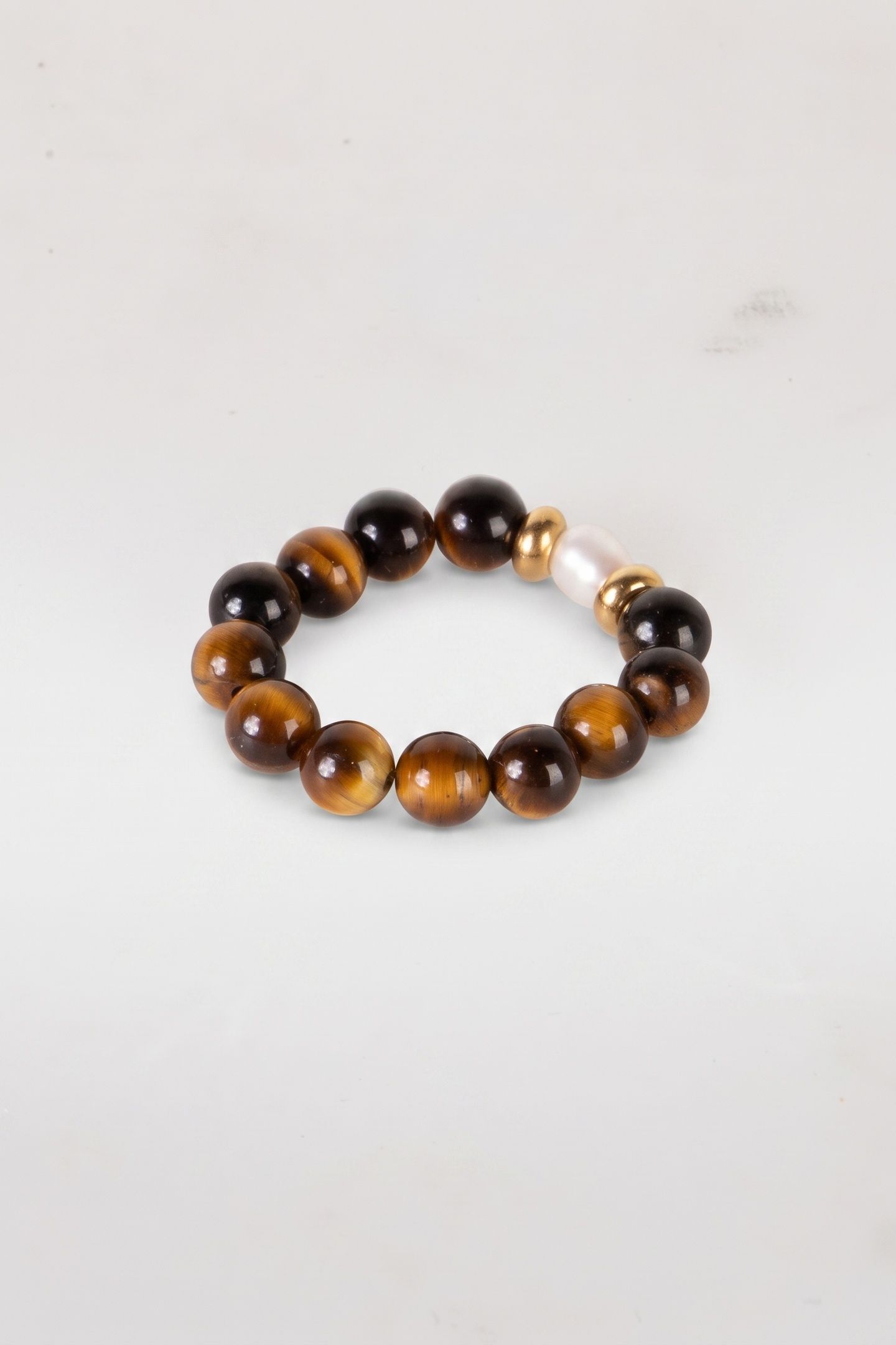 ANXIETY TIGER‘S EYE PEARL RING MIT PERLE GOLD / M/L 4
