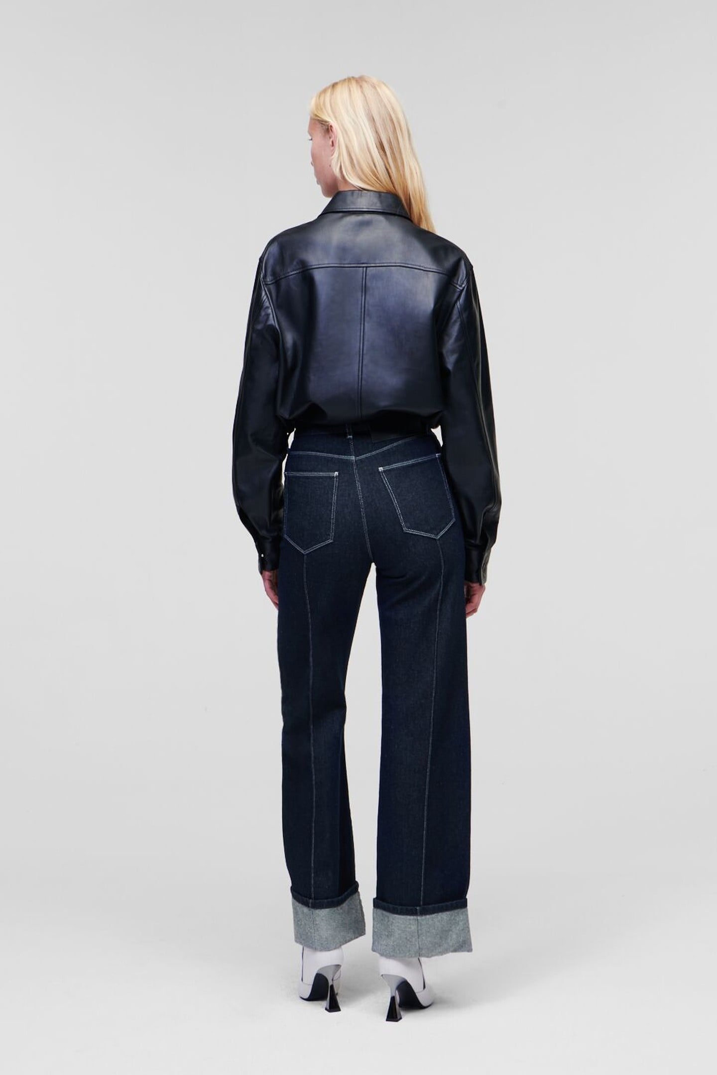 WIDE LEG DENIM W/ PIN-TUCK DARK GREY 4