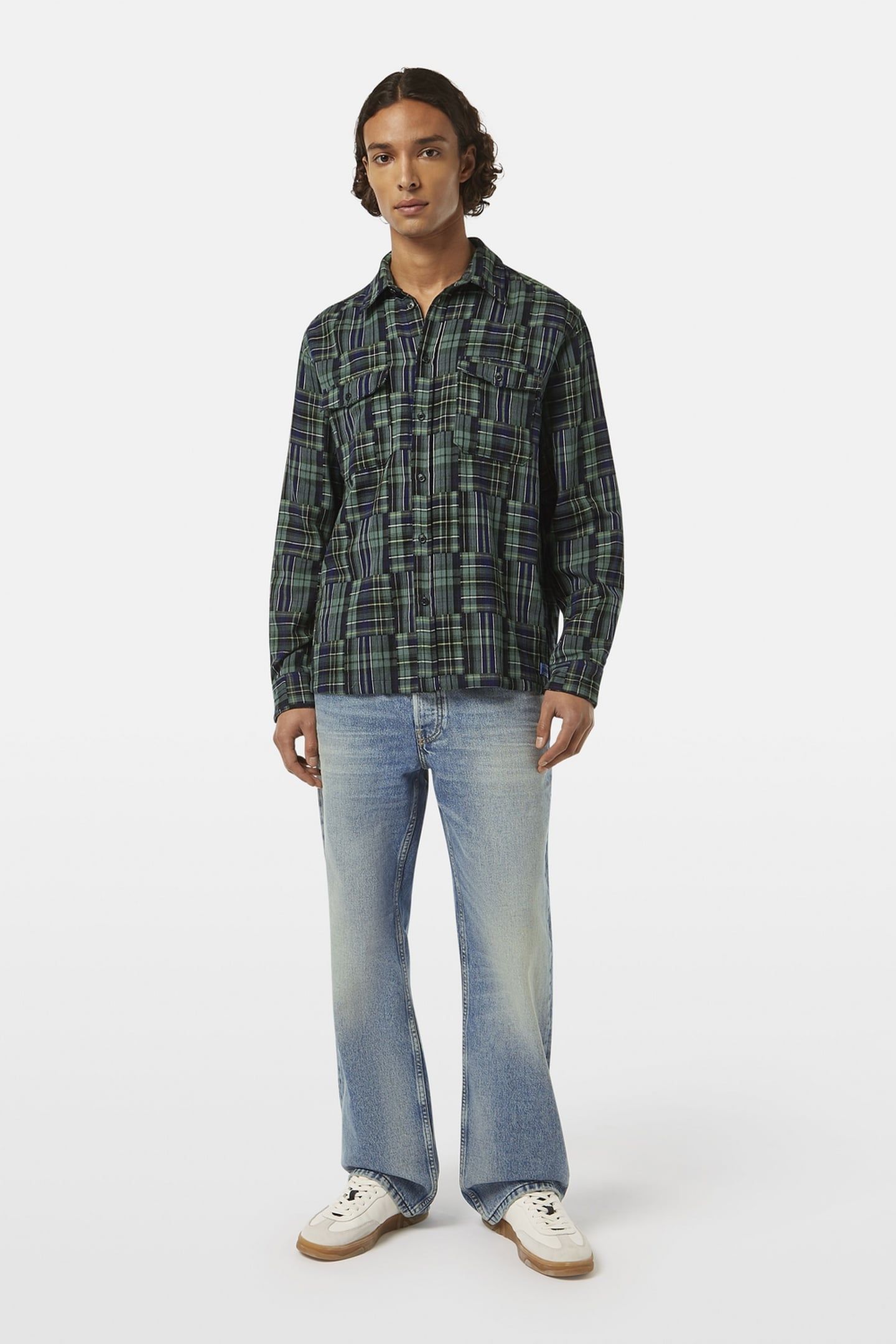 RELAXED FIT PATCHWORK SHIRT NAVY CHECK 1