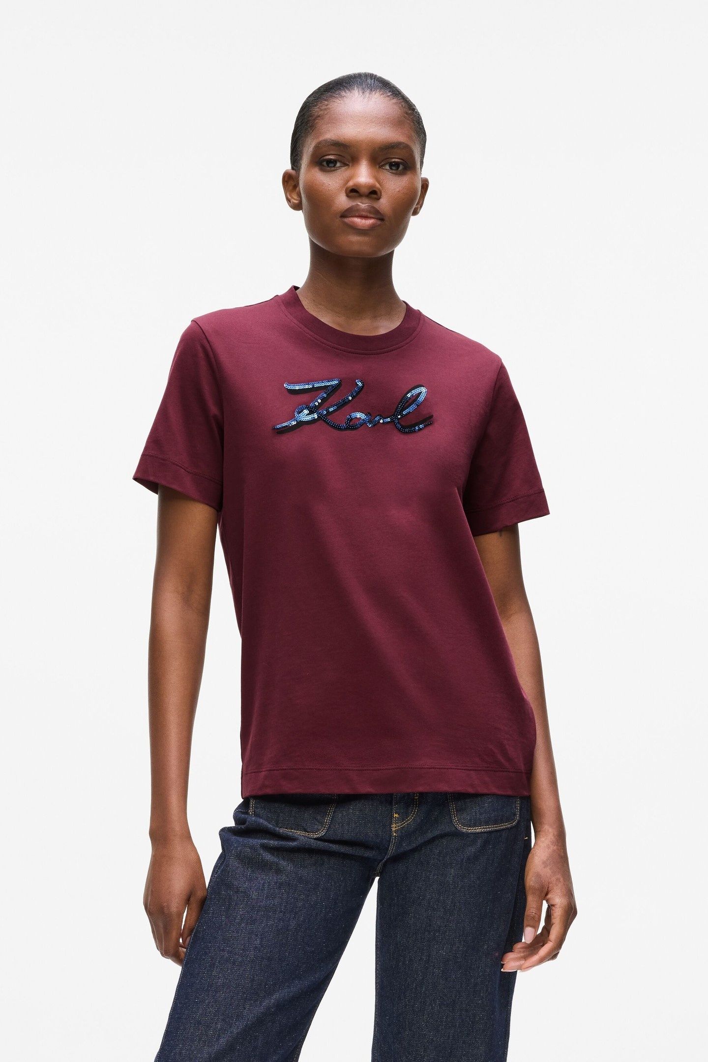 SIGNATURE SEQUINS T-SHIRT WINDSOR BURGUNDY 1