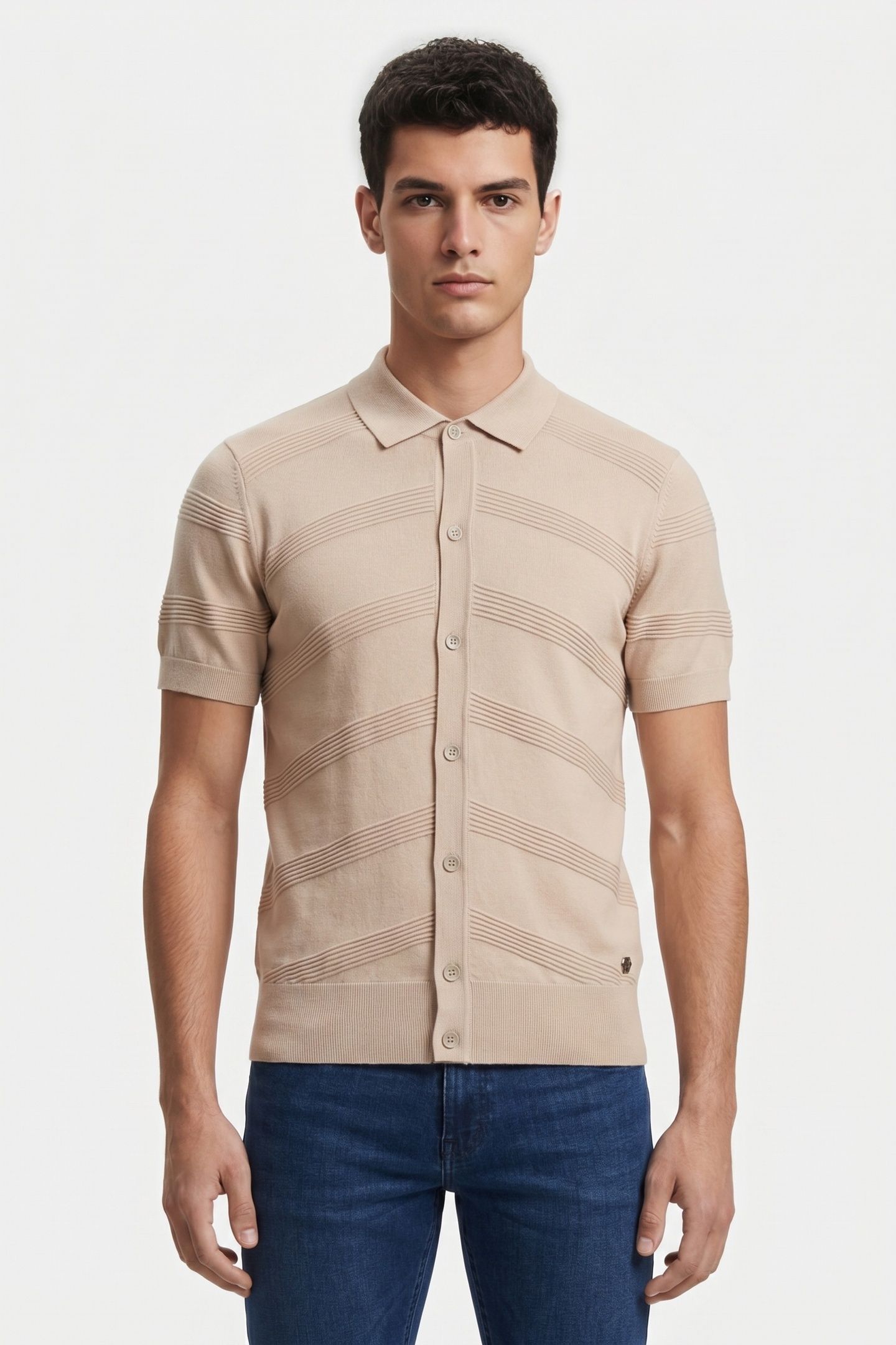 PULLOVER SHORT SLEEVE FULL BUTTON POLO RELIEF KNIT CEMENT 1