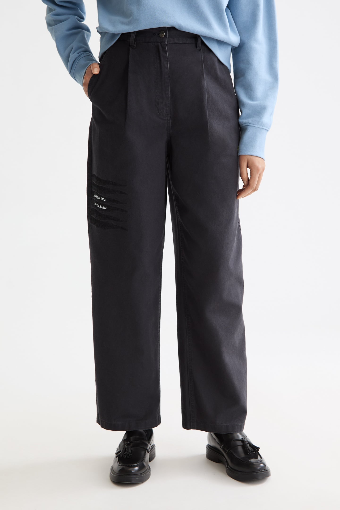 RAINE - HIGH RISE WIDE LEG WASHED PANTS CHARCOAL ART 1