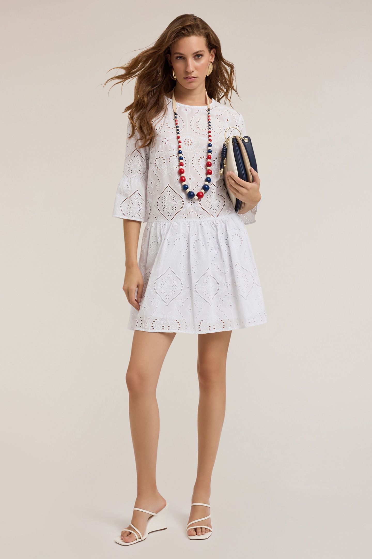 MINI DRESS WITH BRODERIE ANGLAISE RUFFLES WHITE 3