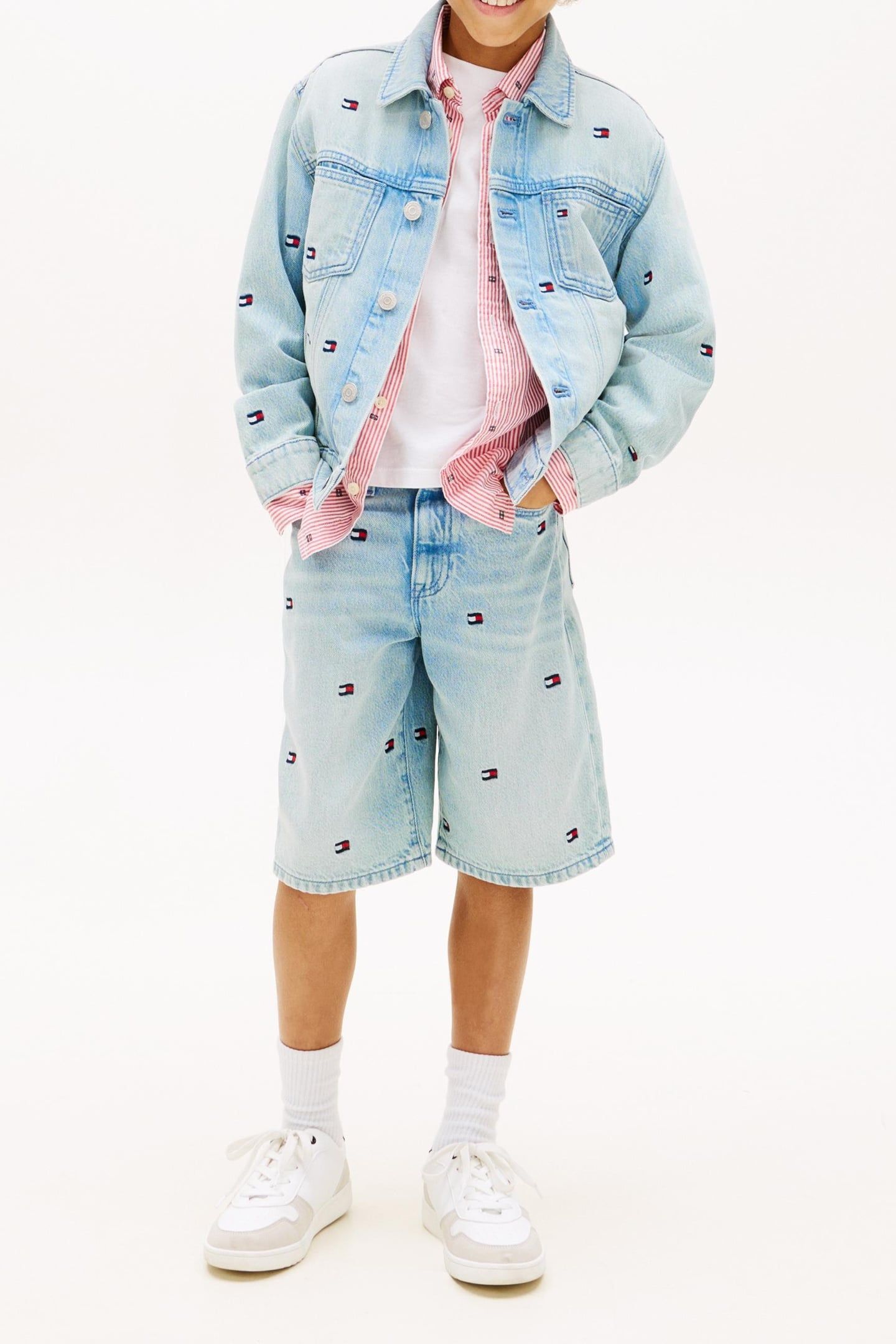 BOYS WAVY FLAG EMBROIDERY LOOSE DENIM SHORTS 2