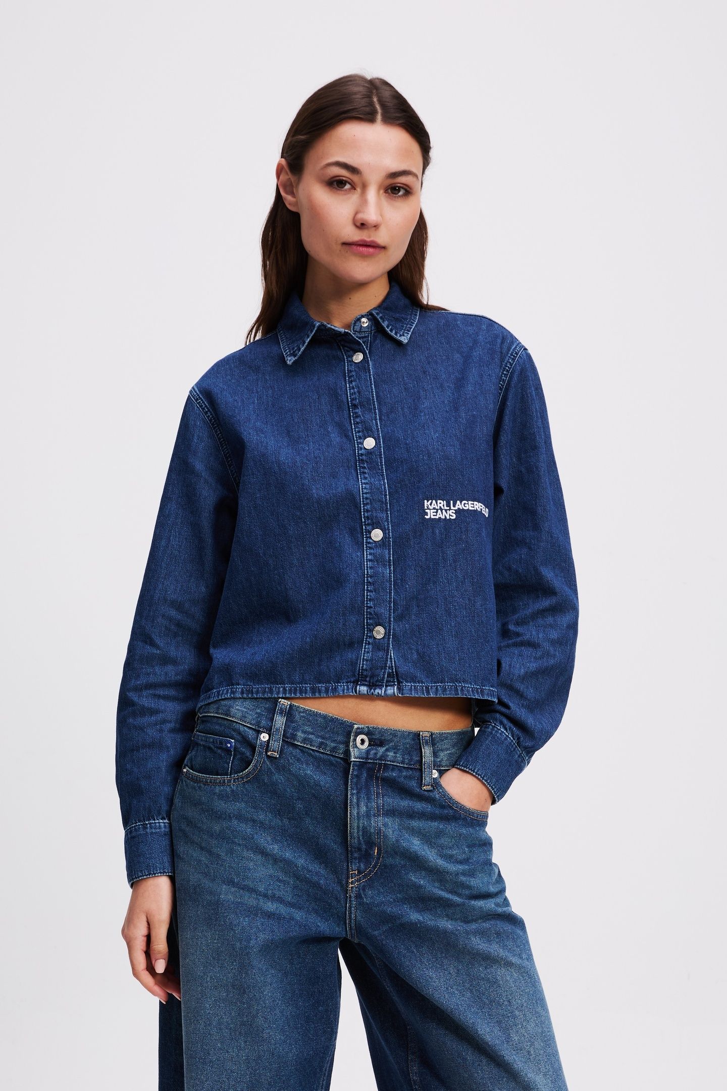 KLJ BOXY DENIM BLOUSE WASHED DARK BLUE 1