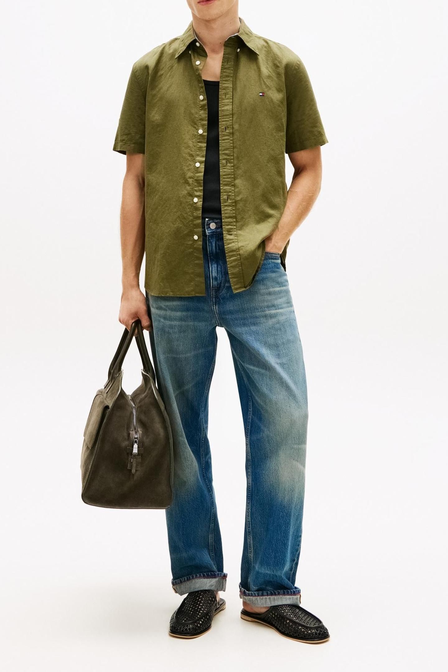 LINEN BLEND SOLID SS SHIRT DARK ARTICHOKE 2