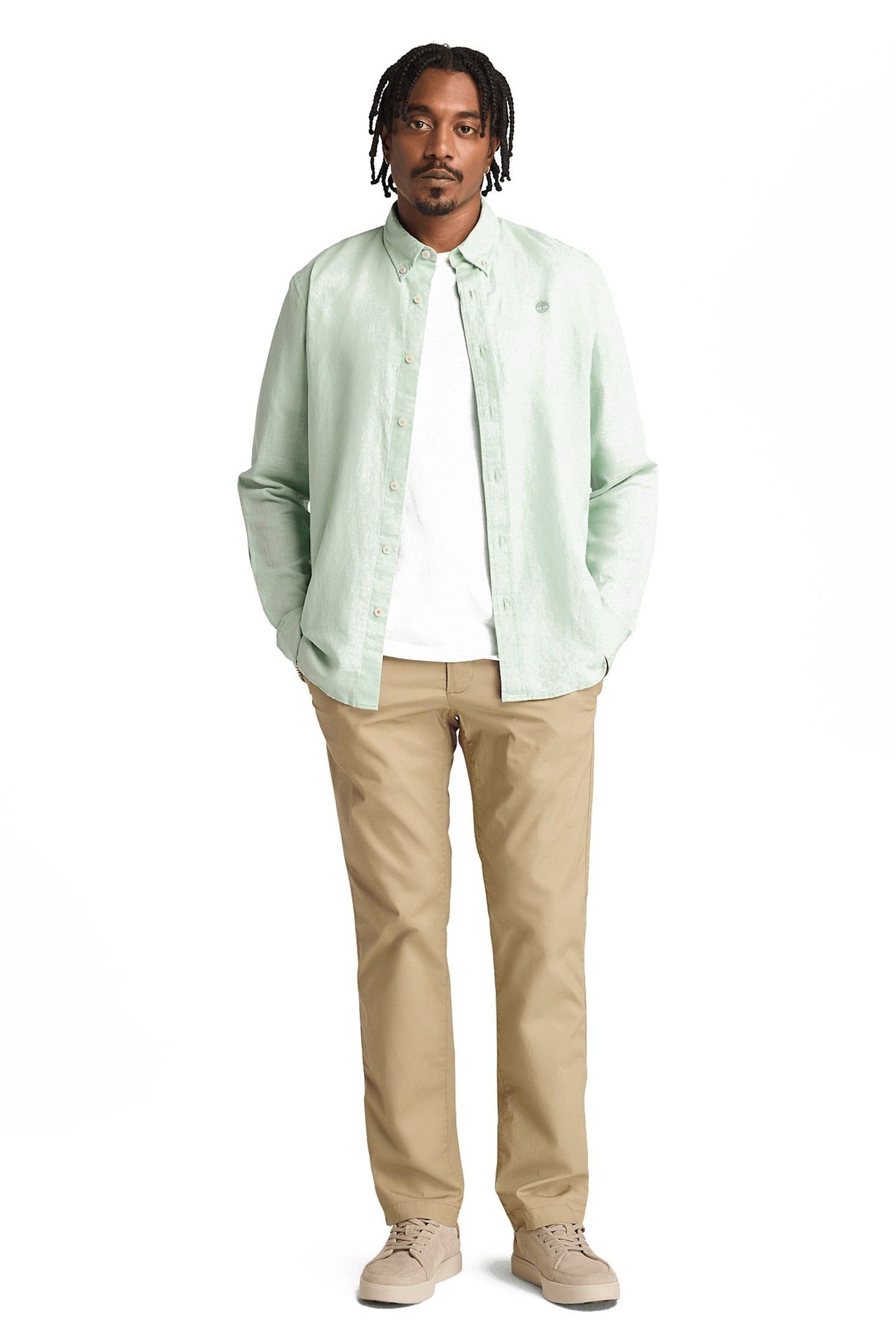 COTTON/LINEN LONG SLEEVE SHIRT CAMEO GREEN 2