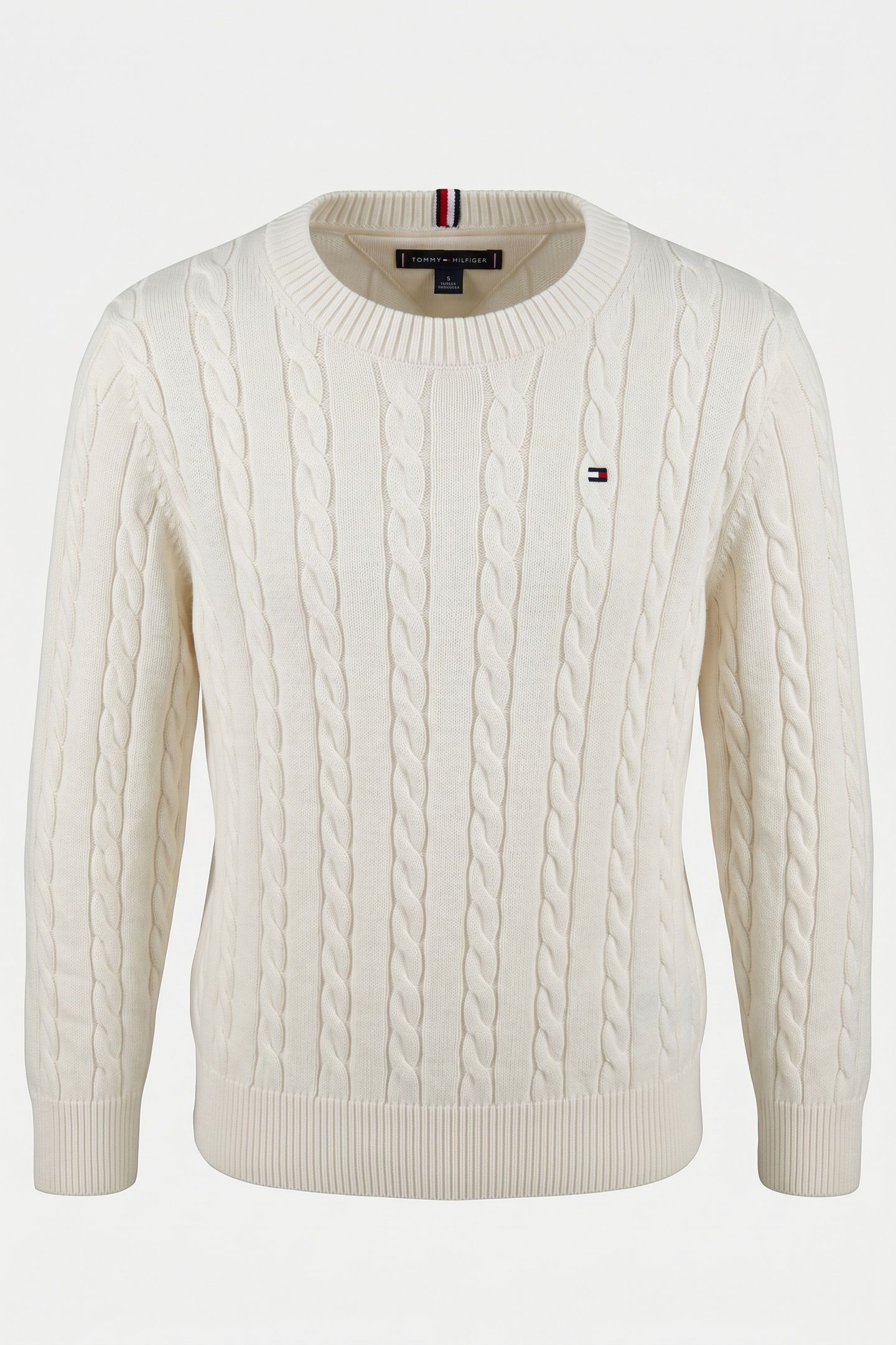 BOYS COTTON CABLE SWEATER IVORY SILK 2
