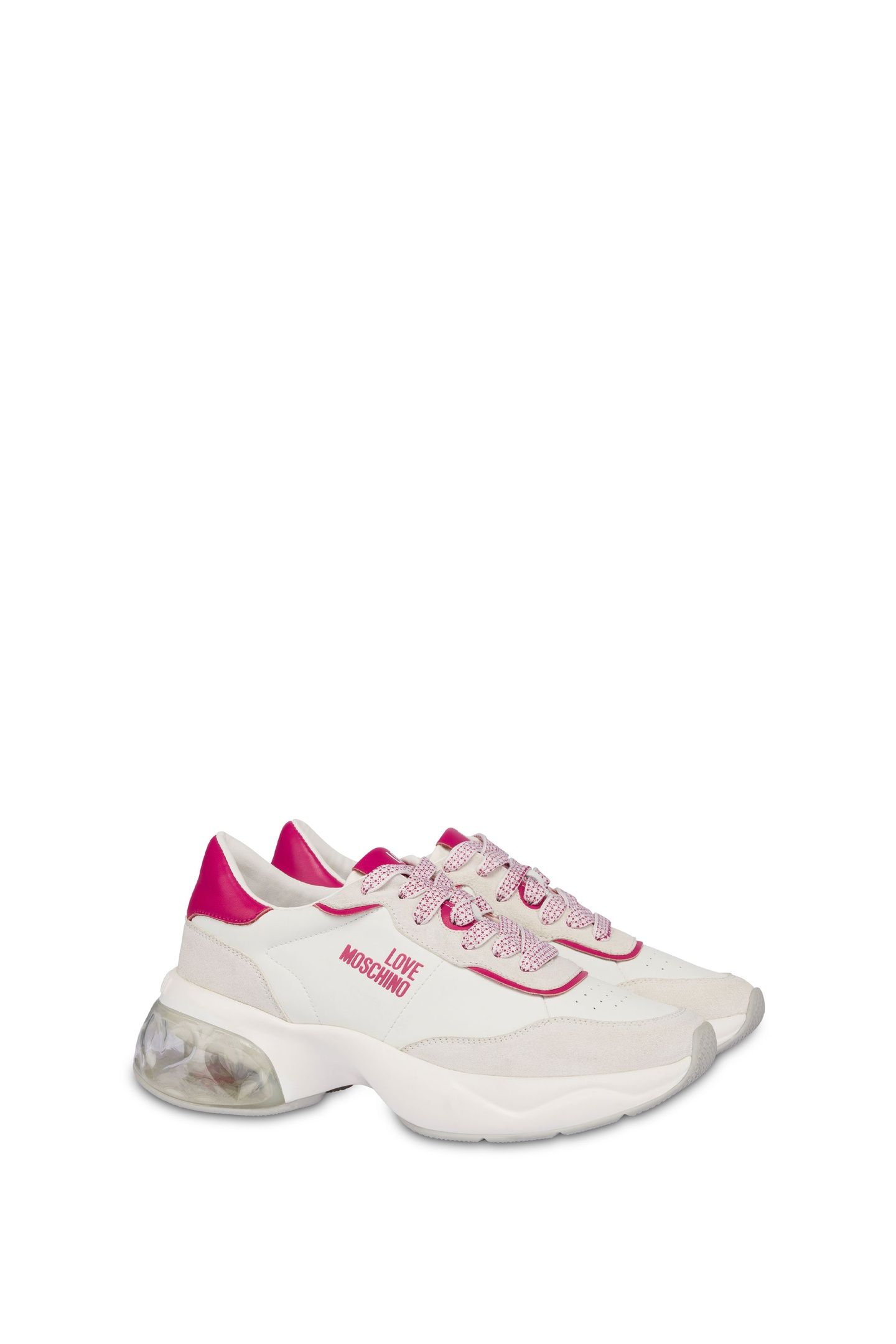 CRYSTAL LOVE CALFSKIN AND SPLIT LEATHER SNEAKERS WHITE 2