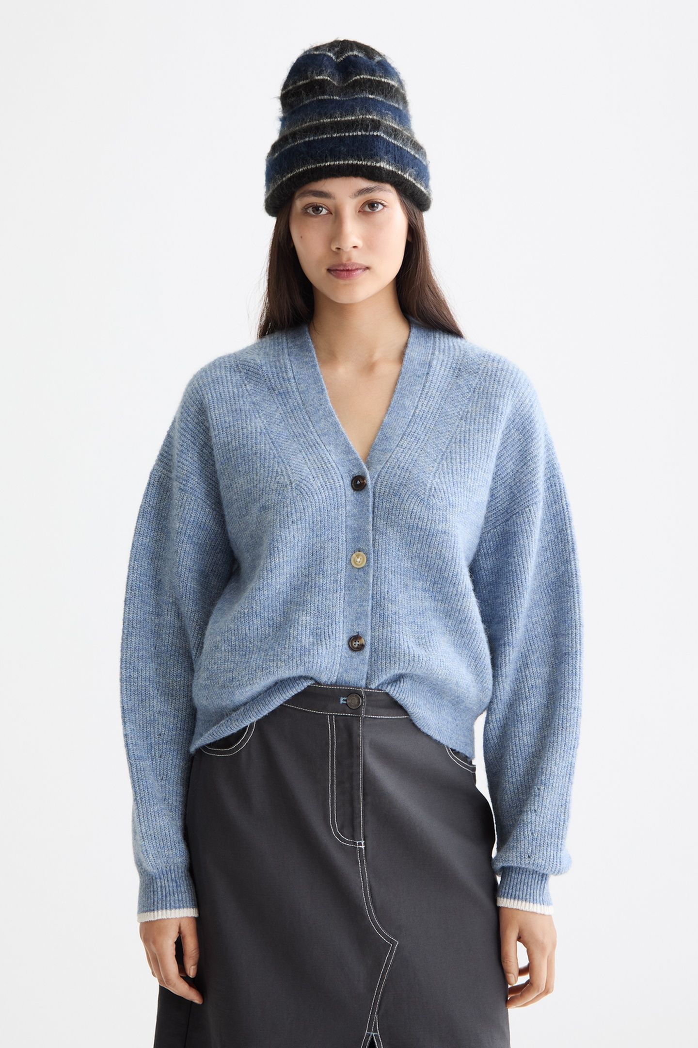 FUZZY RELAXED CARDIGAN FADED DENIM MELANGE 1