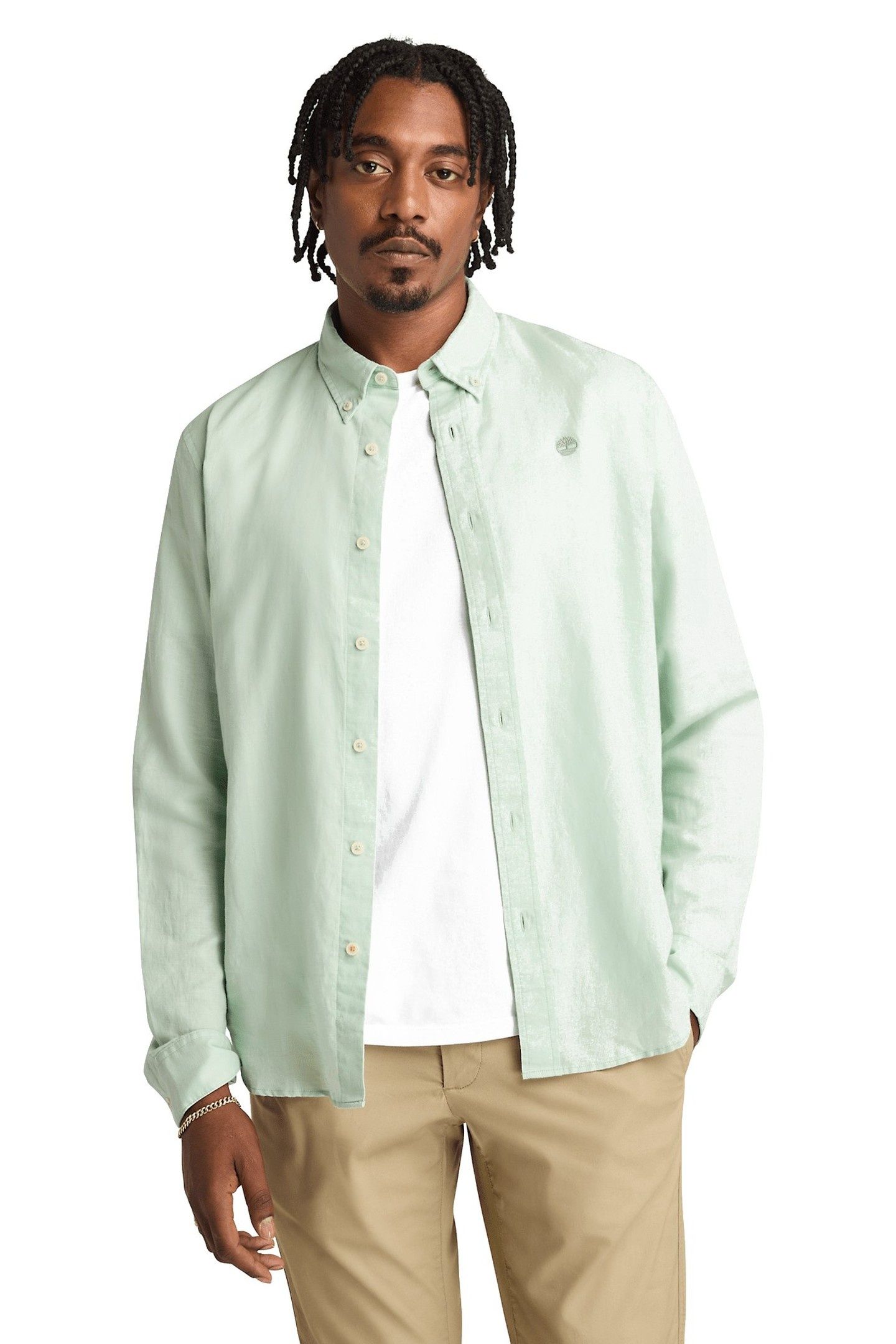 COTTON/LINEN LONG SLEEVE SHIRT CAMEO GREEN 1