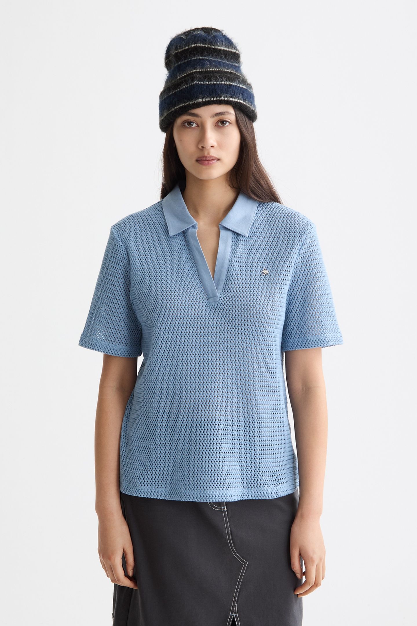 CROCHET POLO FADED DENIM 1