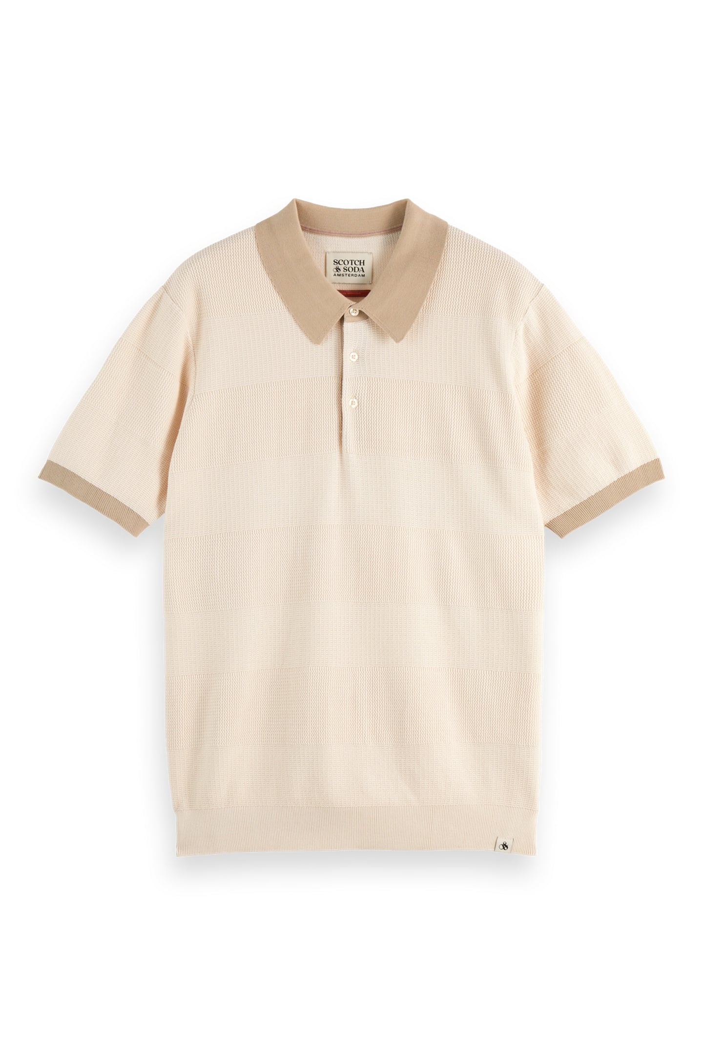 REGULAR-FIT KNITTED TONE ON TONE STRIPED POLO EGGNOG 1