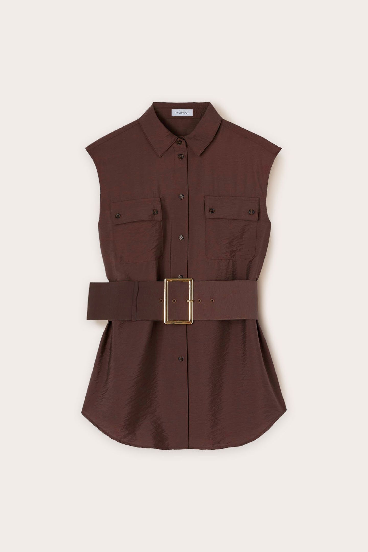 SLEEVELESS SHIRT WITH BELT BROWN 4