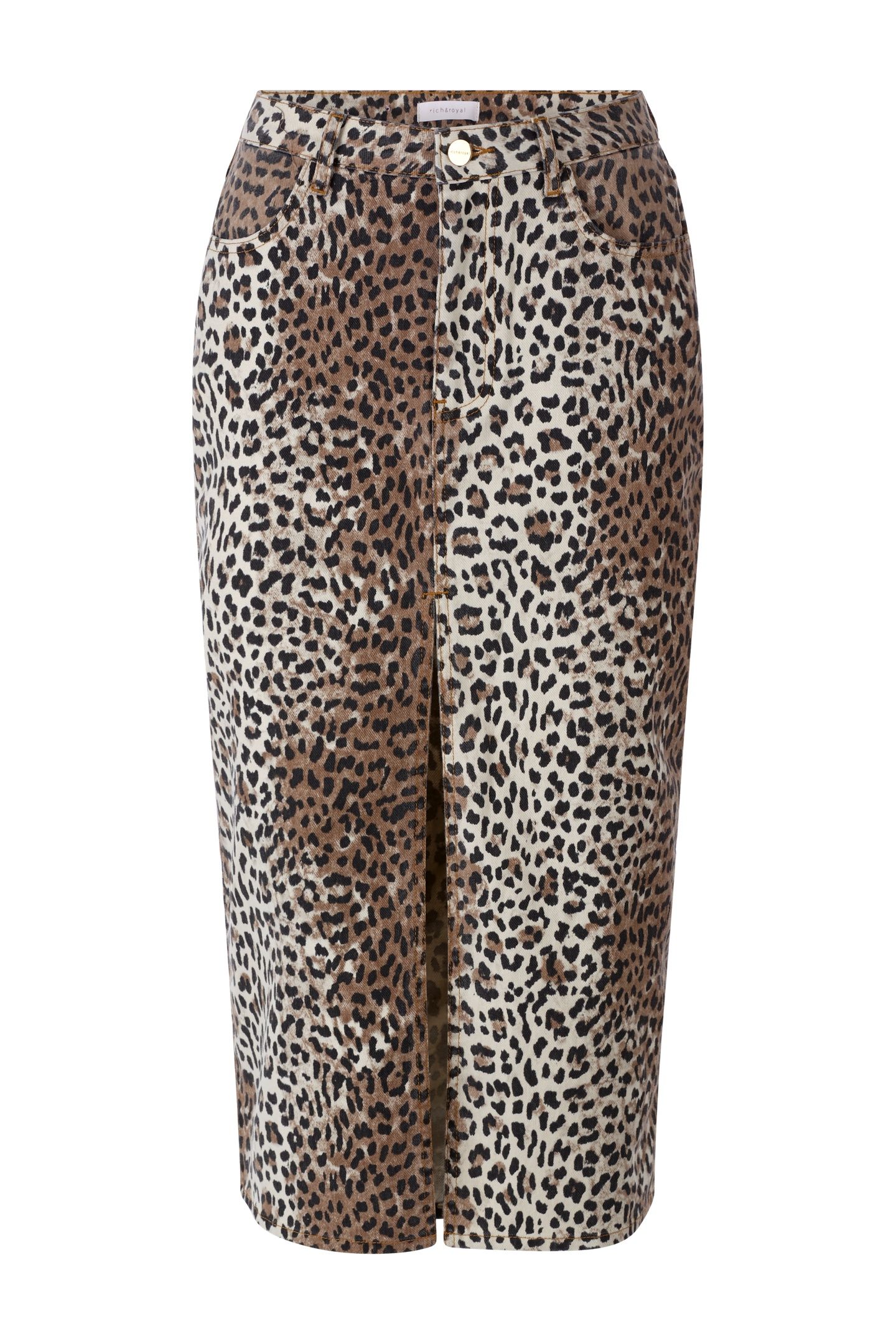 LONG LEOPARD PRINT DENIM SKIRT CAFFEE LATTE 4