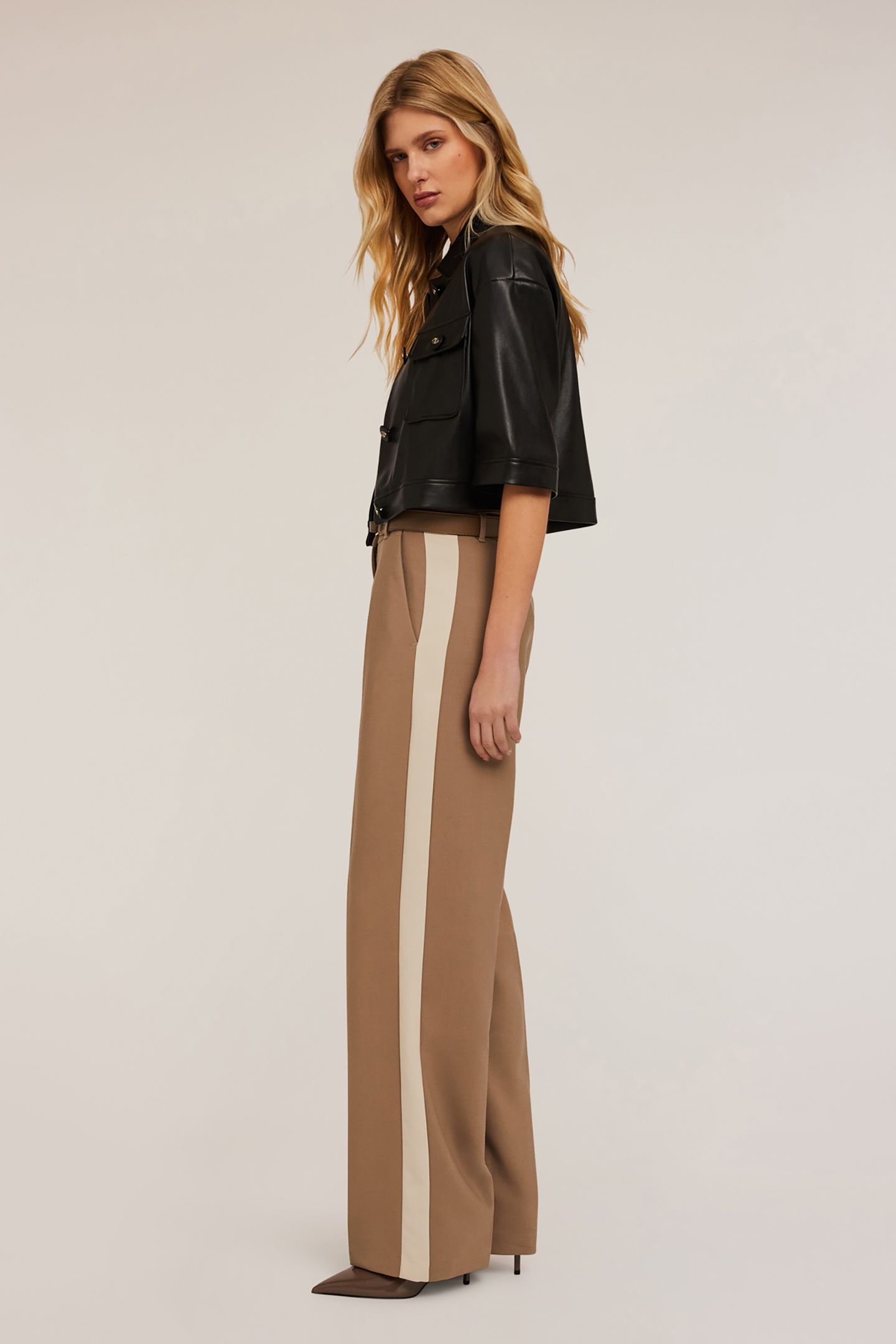 PALAZZO TROUSERS WITH SIDE BAND BROWN 3