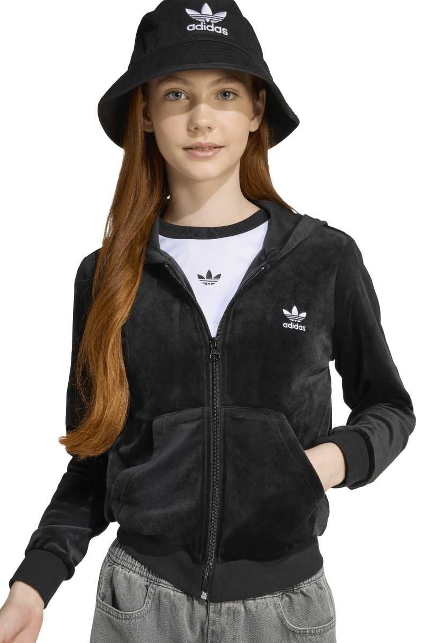ORIGINALS VELOUR ZIP HOODIE BLACK 1