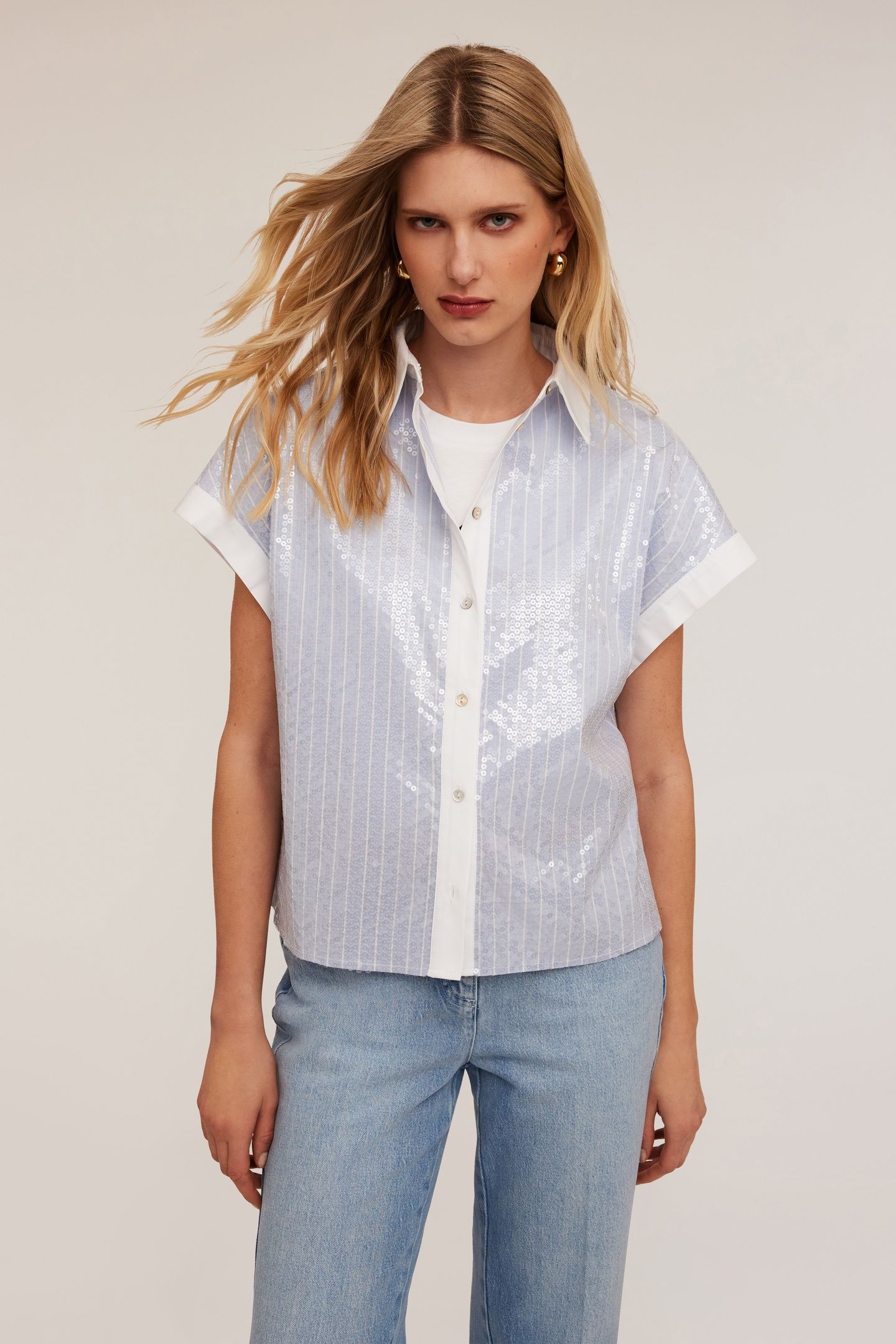 FULL-SEQUIN STRIPED SHIRT LIGHT BLUE 1