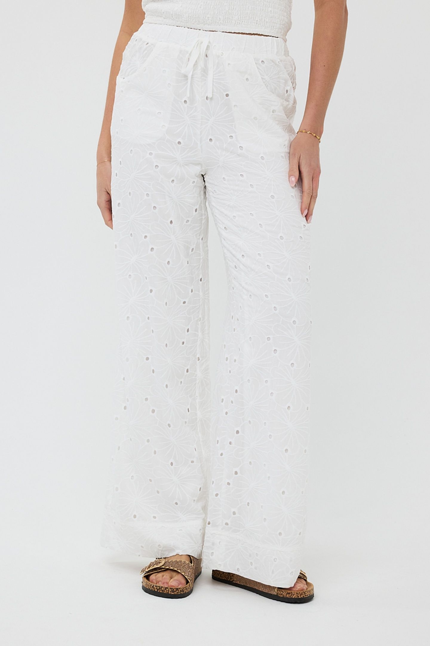 TROUSERS EMBROIDERY FLOWER OFF WHITE 1