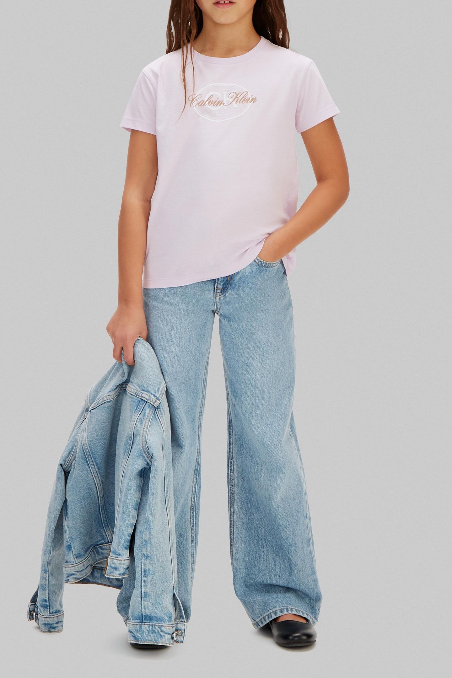 GIRLS CK SCRIPT SS T-SHIRT ISLAND LILAC 2