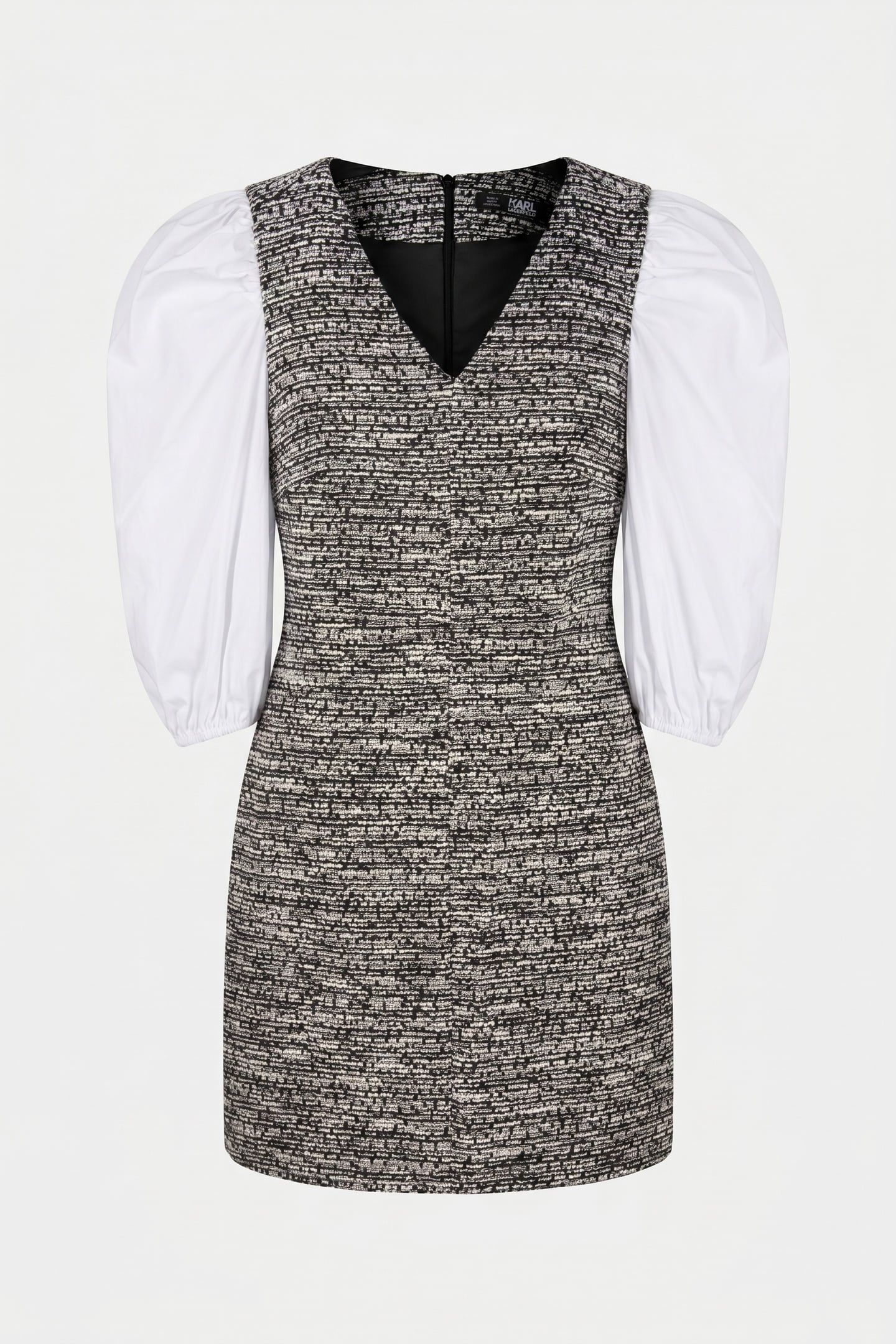 BOUCLE POPLIN SLEEVE DRESS BLACK/WHITE BOUCLE 3