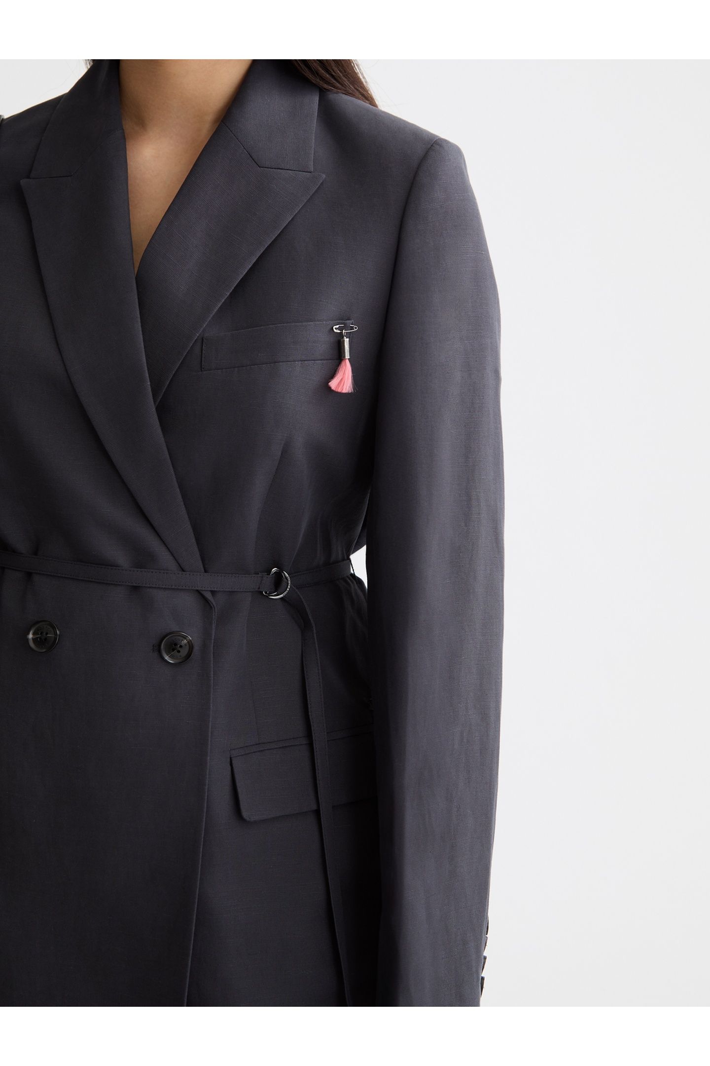 DOUBLE BREASTED BELTED DRAPEY BLAZER CHARCOAL ART 7
