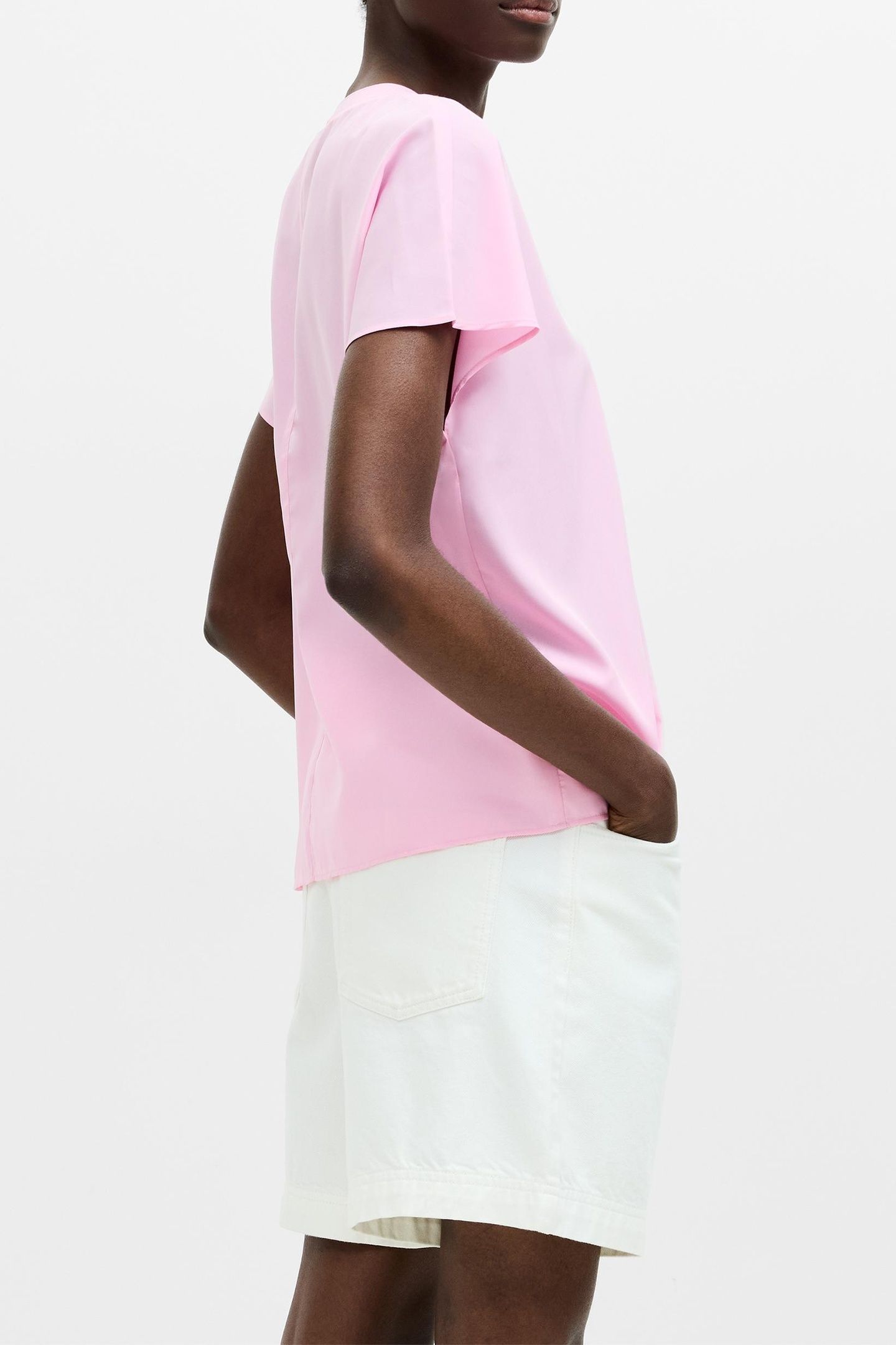 CREPE LIGHT CREW NECK TOP BUBBLEGUM PINK 3