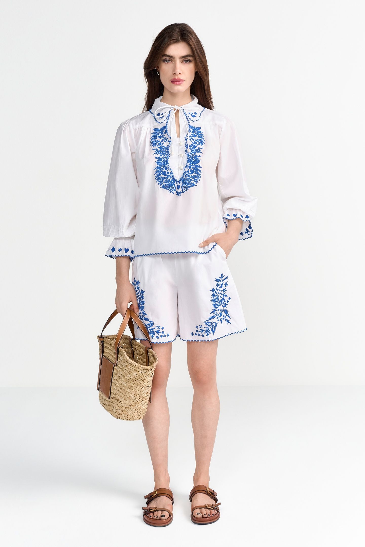 COTTON BLOUSE WITH EMBROIDERY PALACE BLUE 1