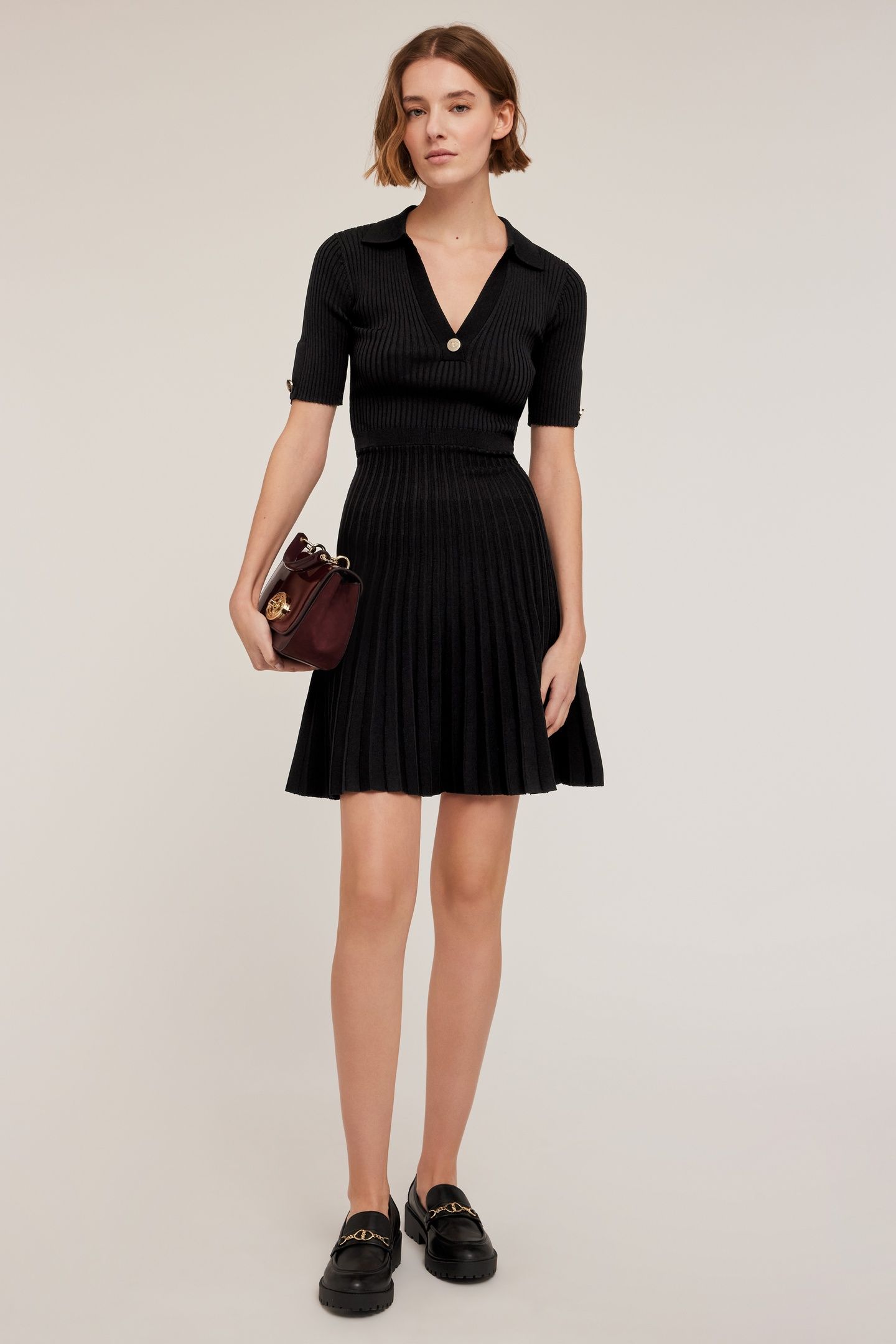 RIBBED KNIT DRESS WITH COLLAR BLACK 2