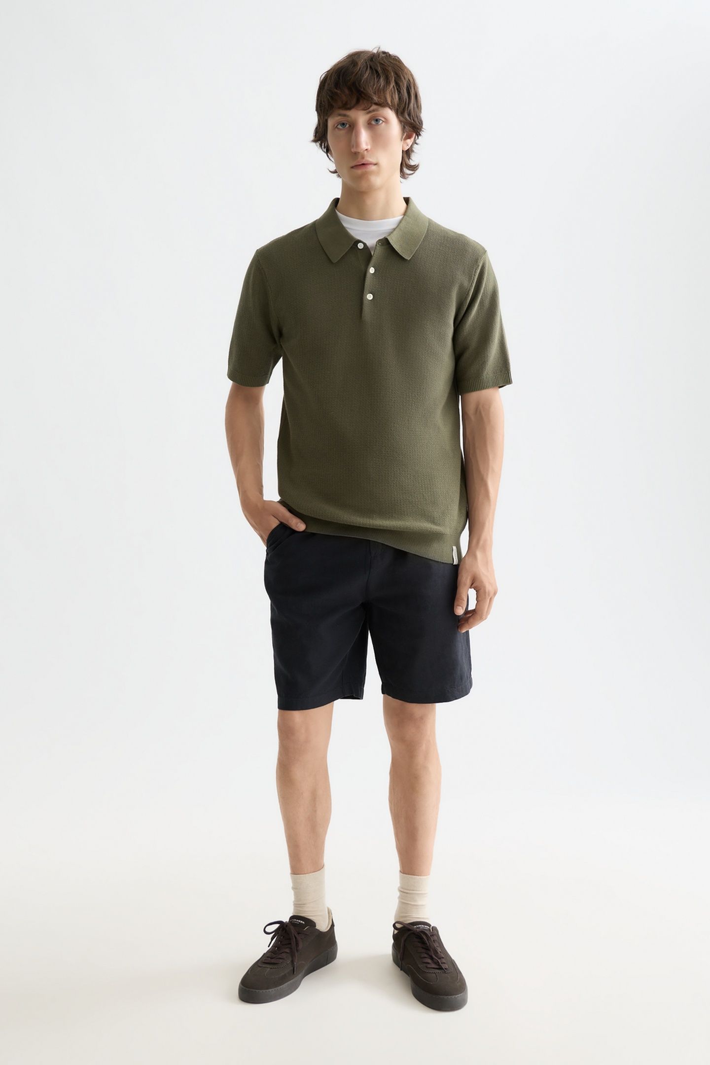 FAVE - COTTON-LINEN TWILL BERMUDA SHORT BLACK 2