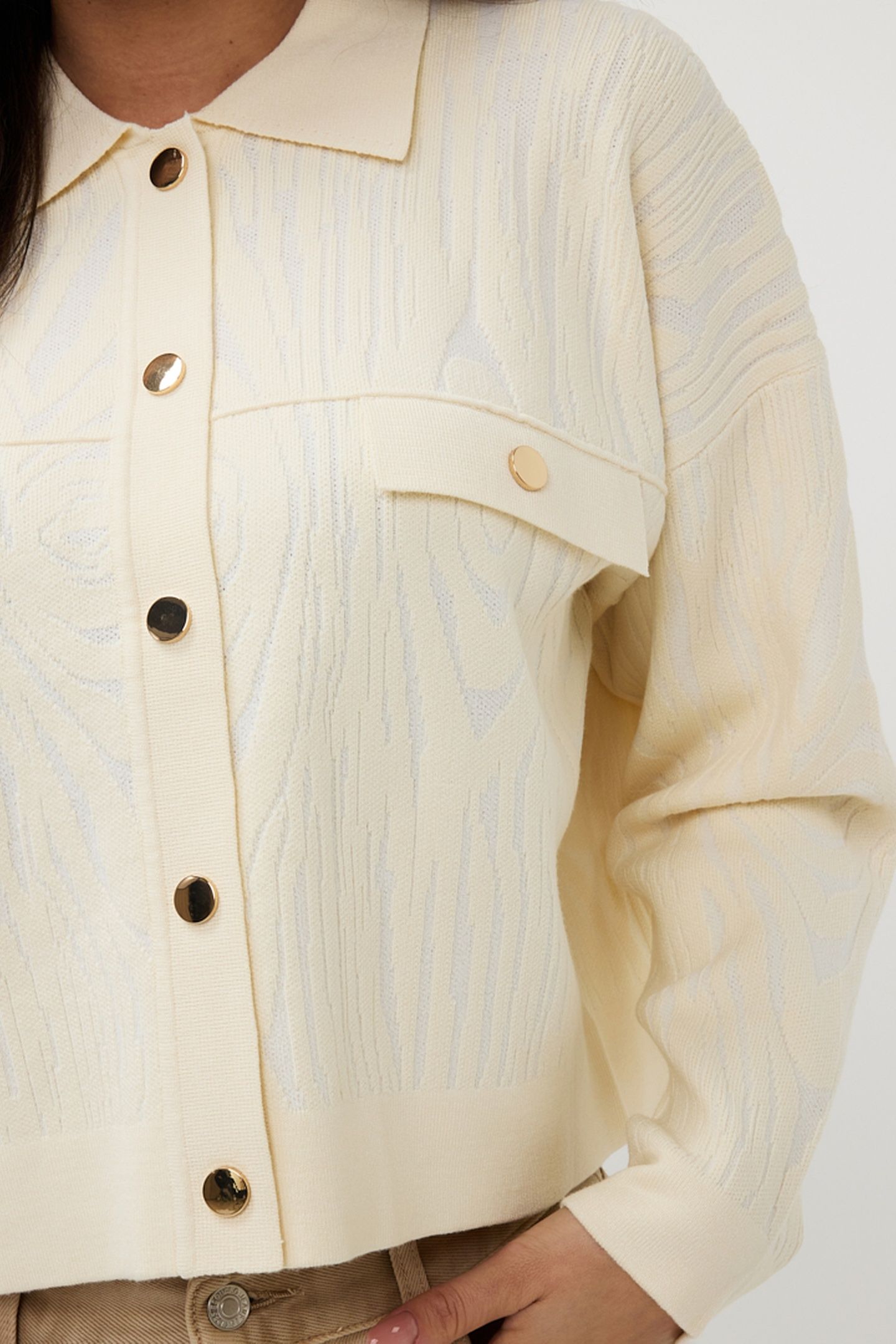 CARDIGAN JACQUARD 2TONE OFF WHITE 7