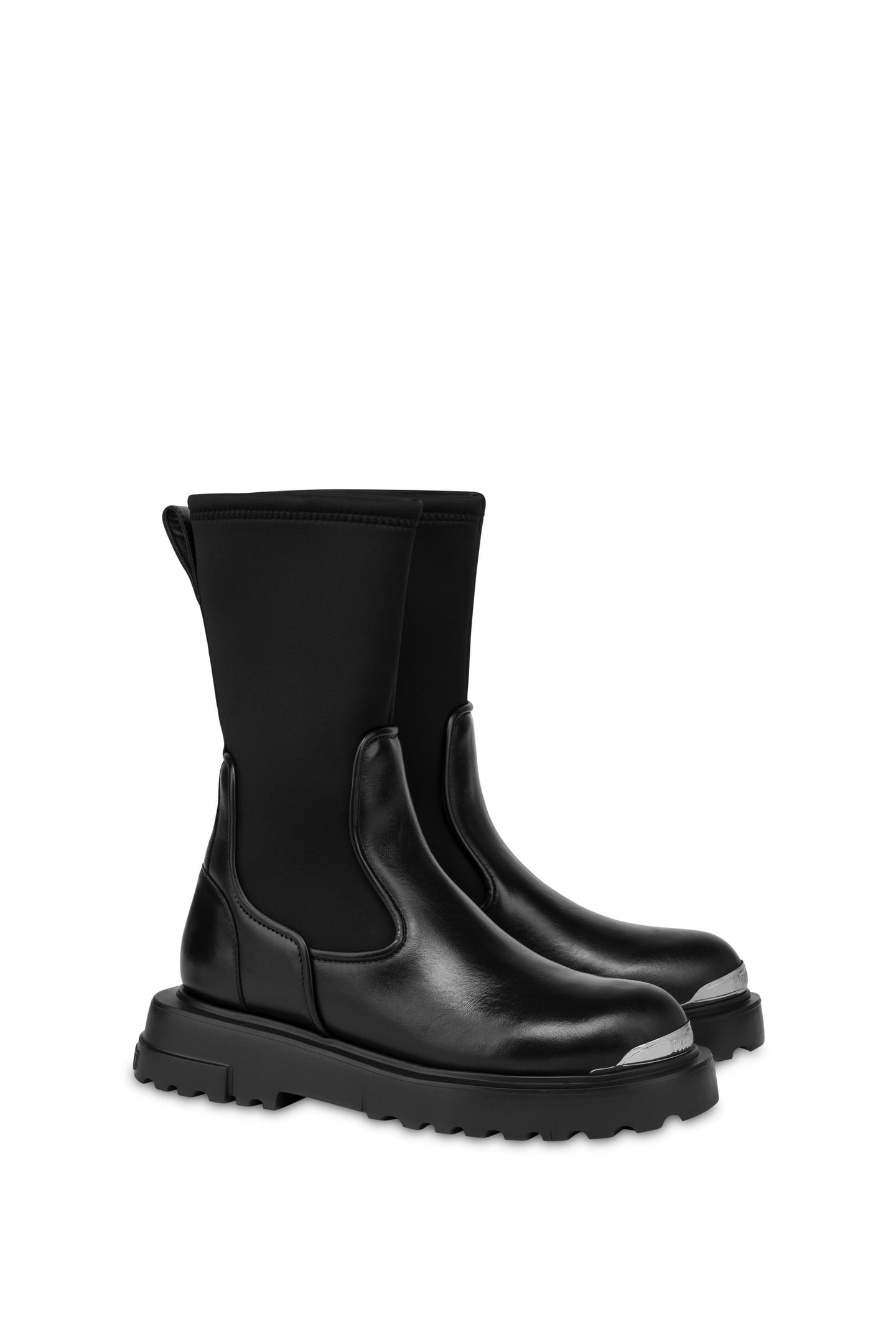 SQUARE LOVE CALFSKIN AND LYCRA ANKLE BOOTS BLACK 1