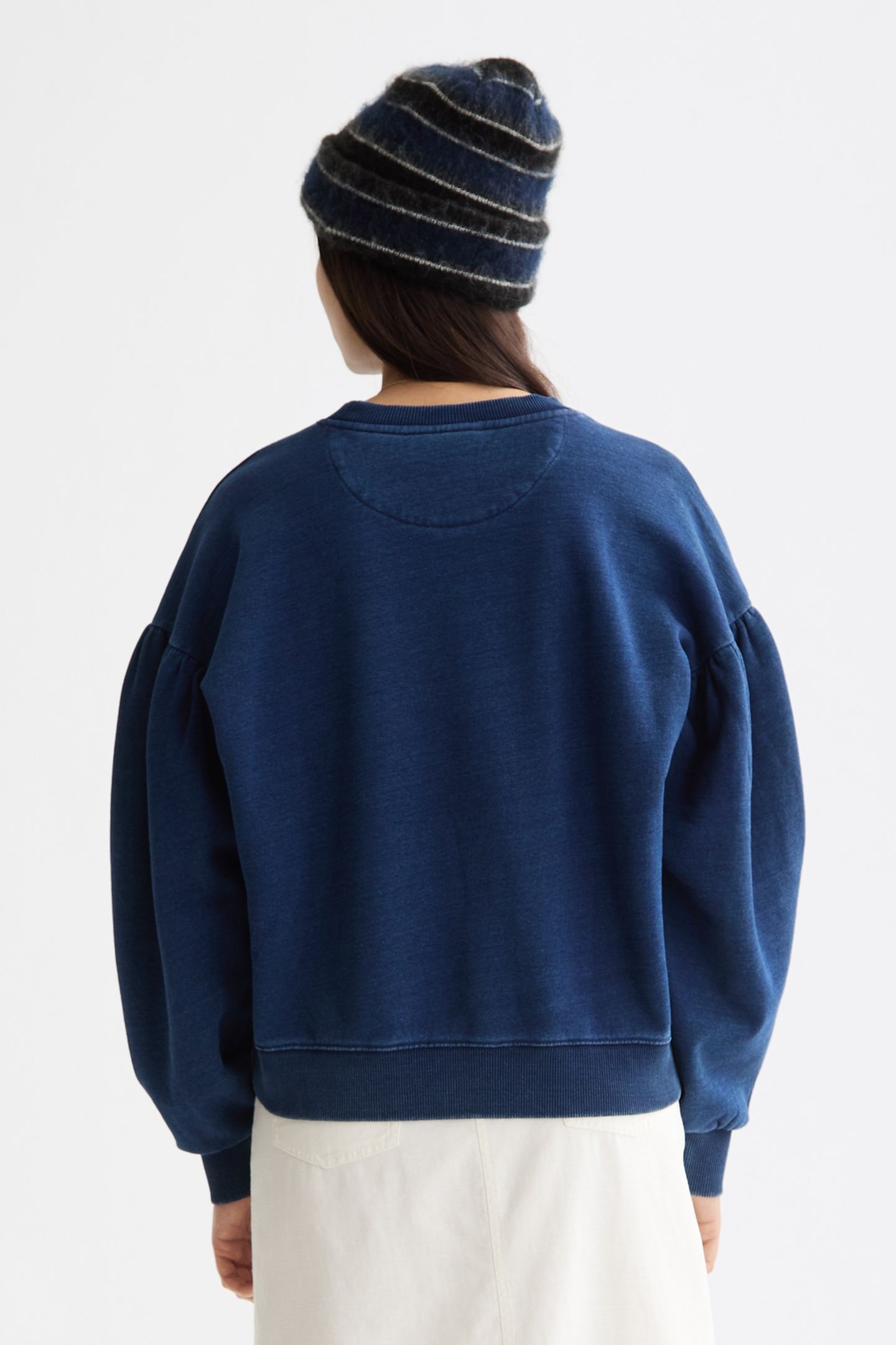 WASHED INDIGO CREW NECK SWEATSHIRT WITH BALLOON SLEEVES WASH 3