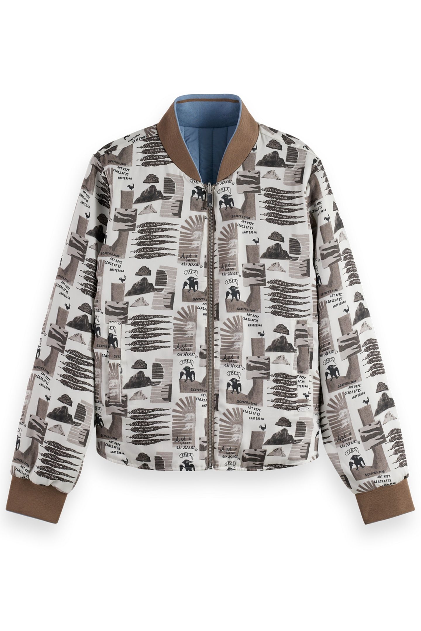 REVERSIBLE PRINTED AND QUILTED BOMBER ART DEPT COLLAGE GREY 4