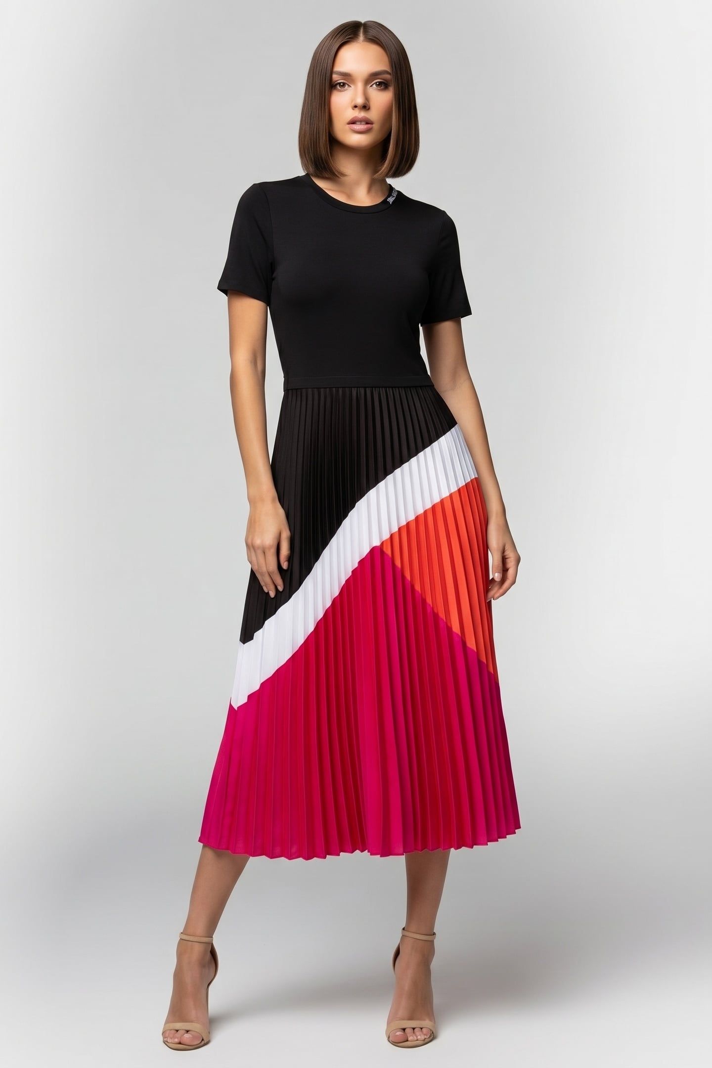 PLEAT COMBO COLORBLOCK DRESS BLACK/PINK 1
