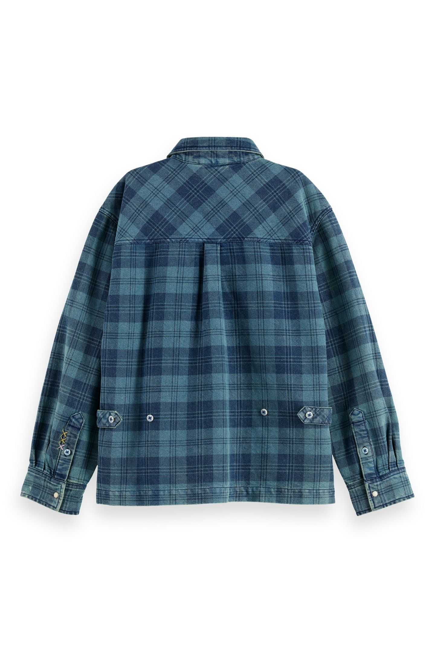 WASHED DENIM CHECKED LOOSE OVERSHIRT INDIGO CHECK 5