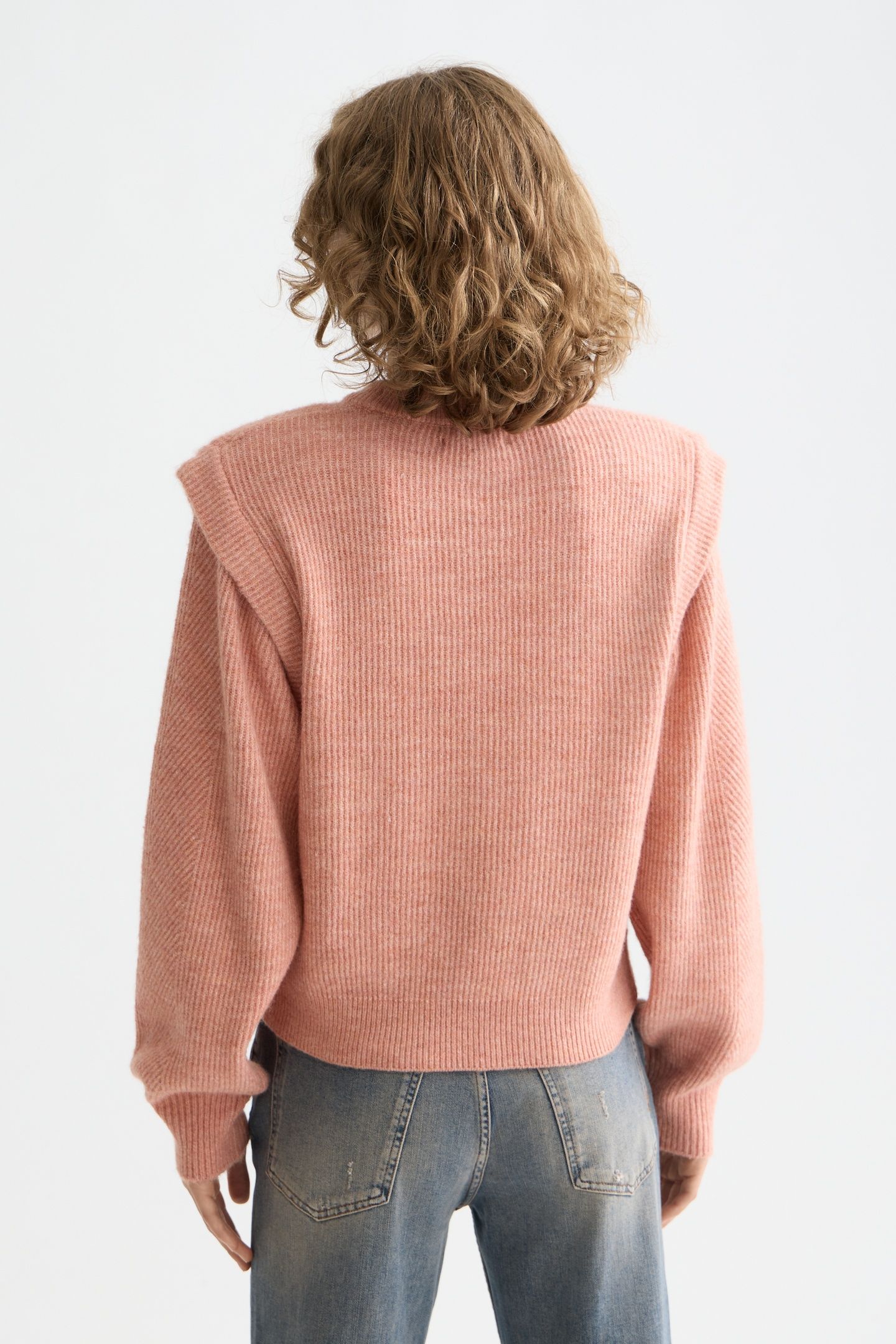SHOULDER DETAIL CREW NECK PULLOVER CORAL ALMOND MELANGE 2