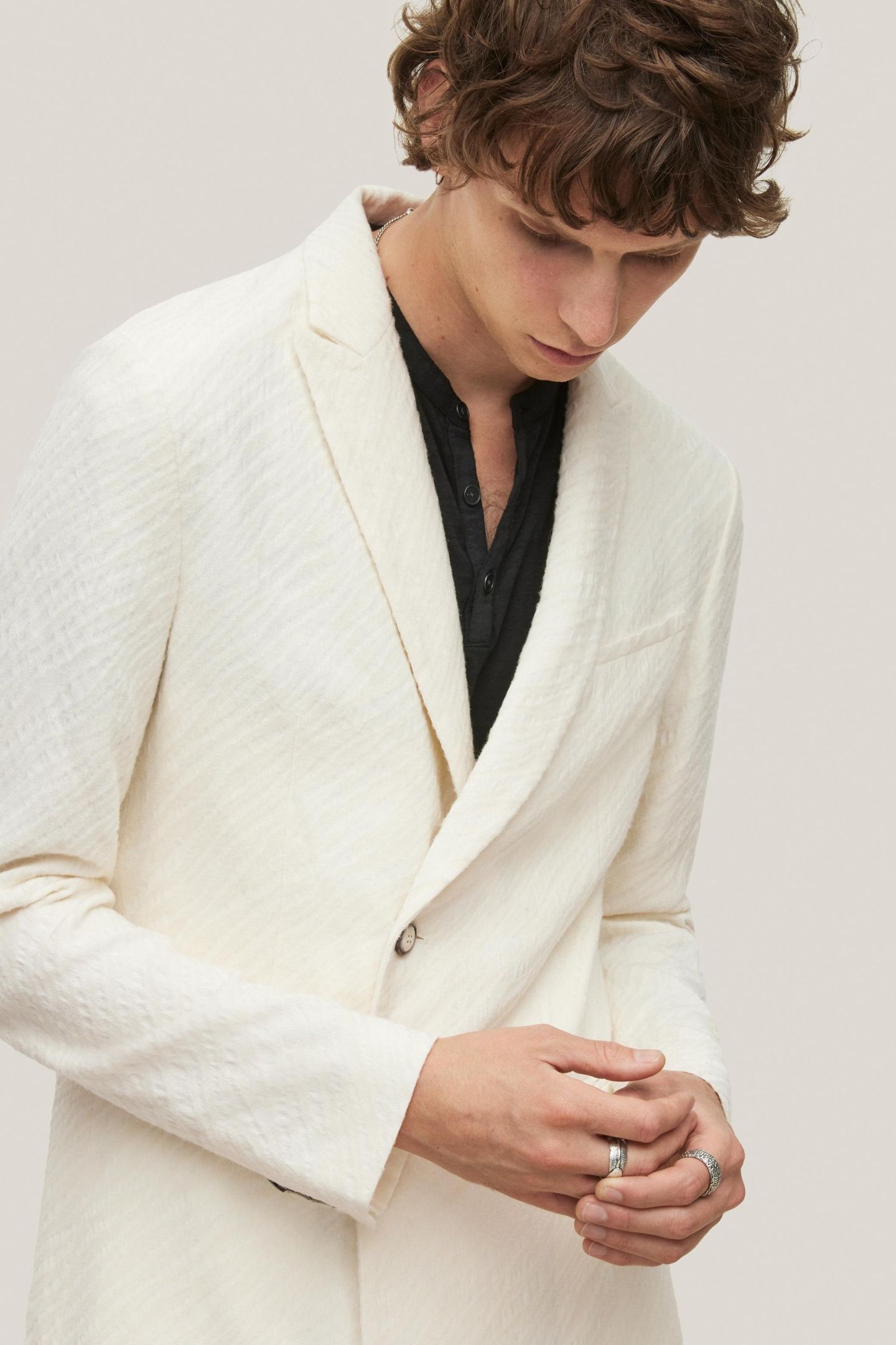 SLIM FIT PEAK LAPEL JACKE SALT 3