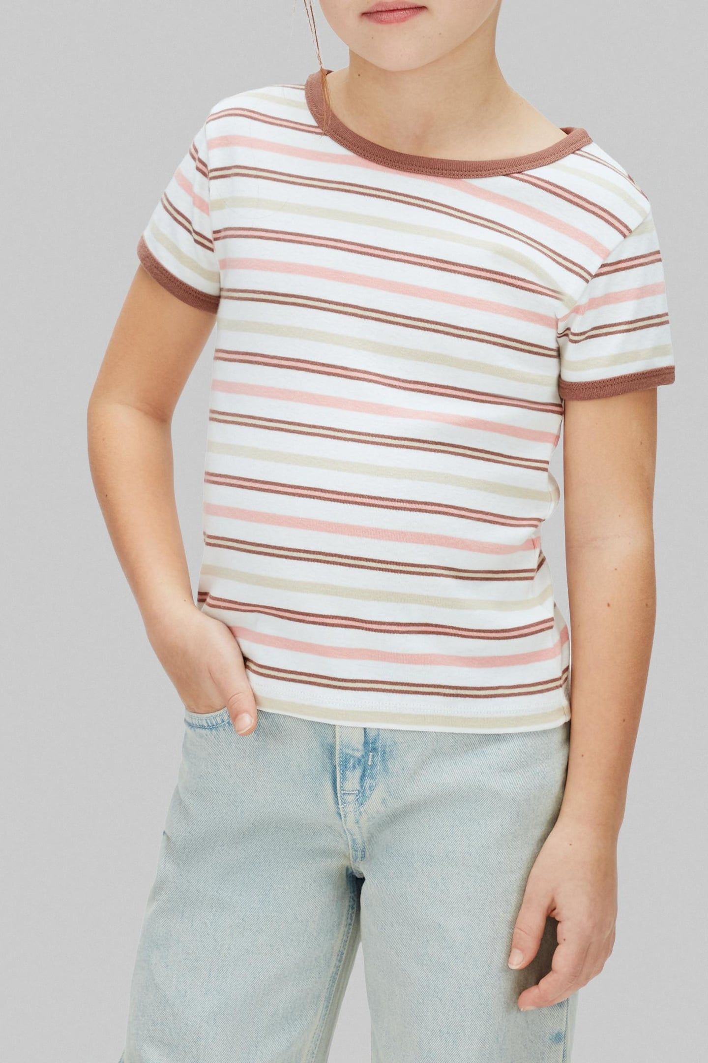 GIRLS YARNDYE STRIPE BABY PINK 1