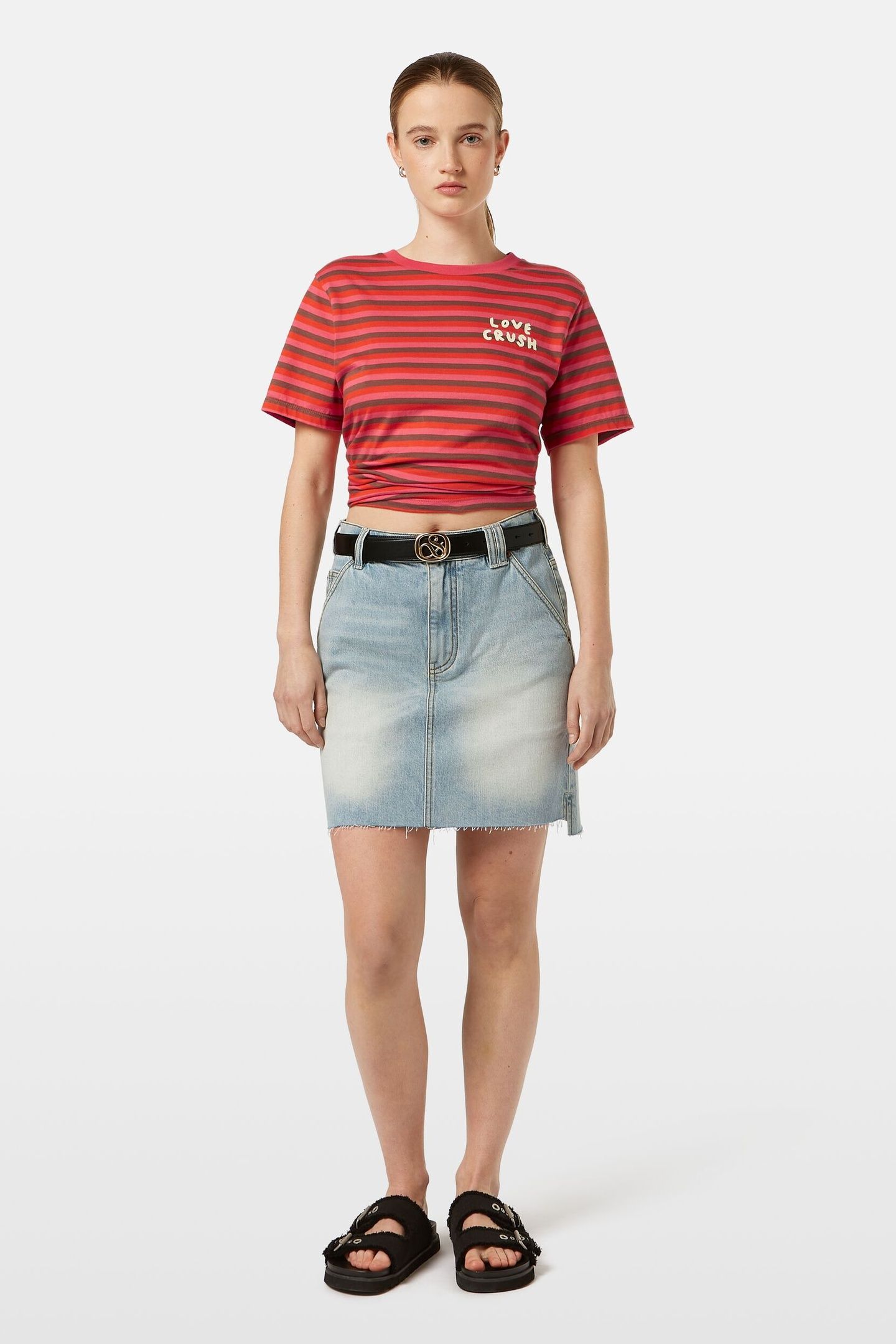 EASY DENIM MINI SKIRT WITH WORKER DETAILS LIGHT WASHED INDIG 2