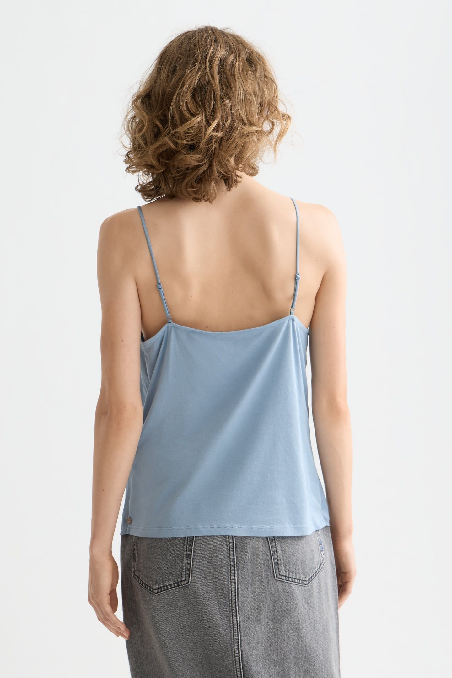 SINGLET WOVEN FRONT JERSEY BACK TANK FADED DENIM 3