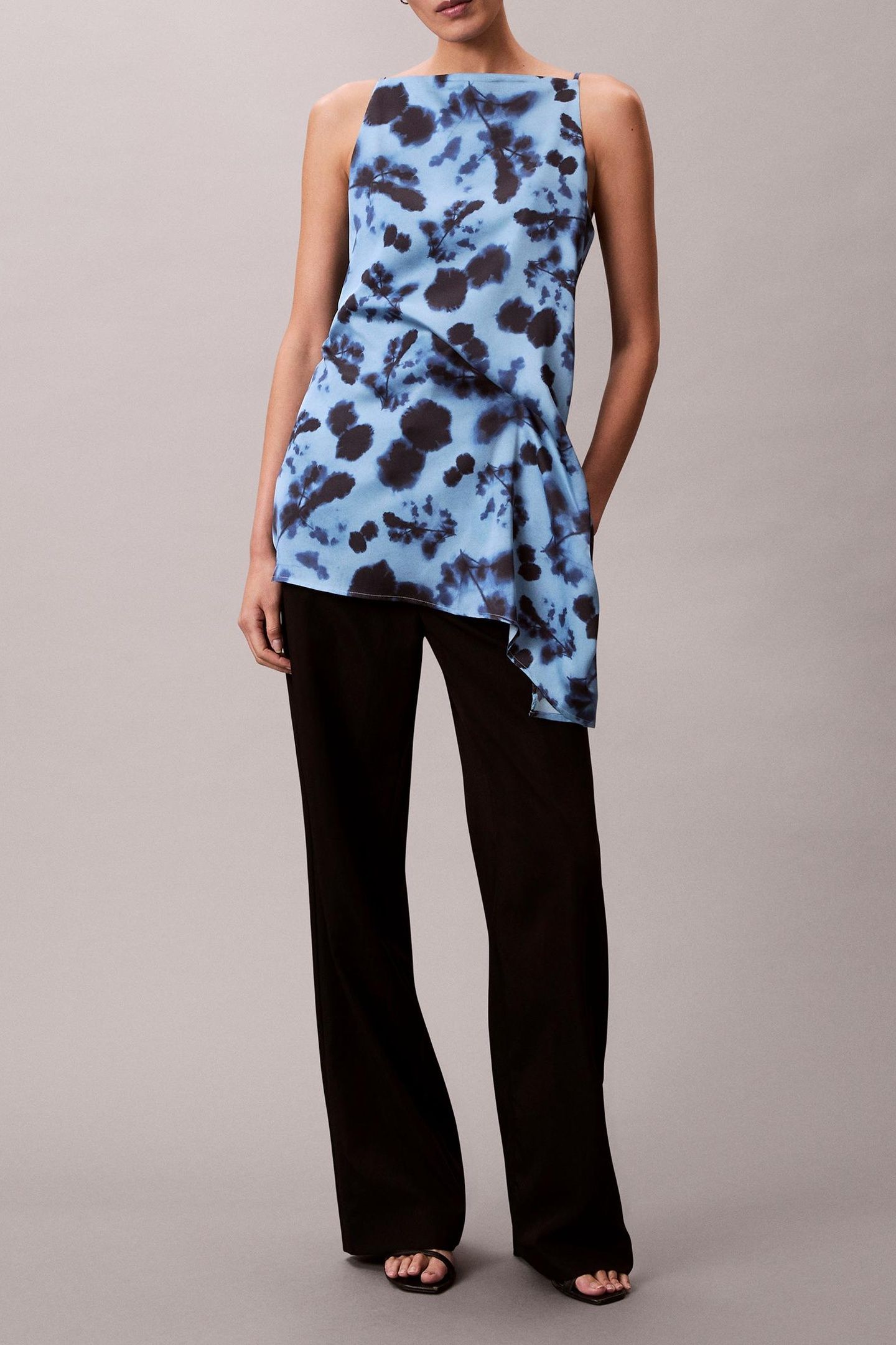 PRINTED SATIN TWISTE SHIRT BLUE 1