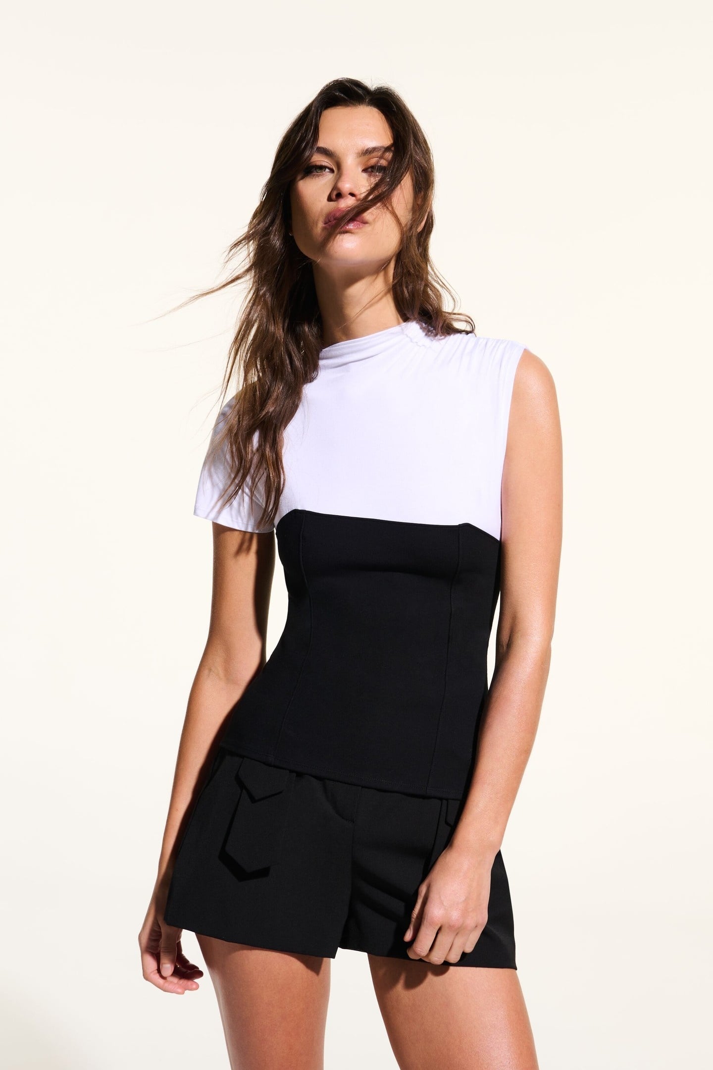 KARL STUDIO FABRIC MIX T-SHIRT WHITE/BLACK 1