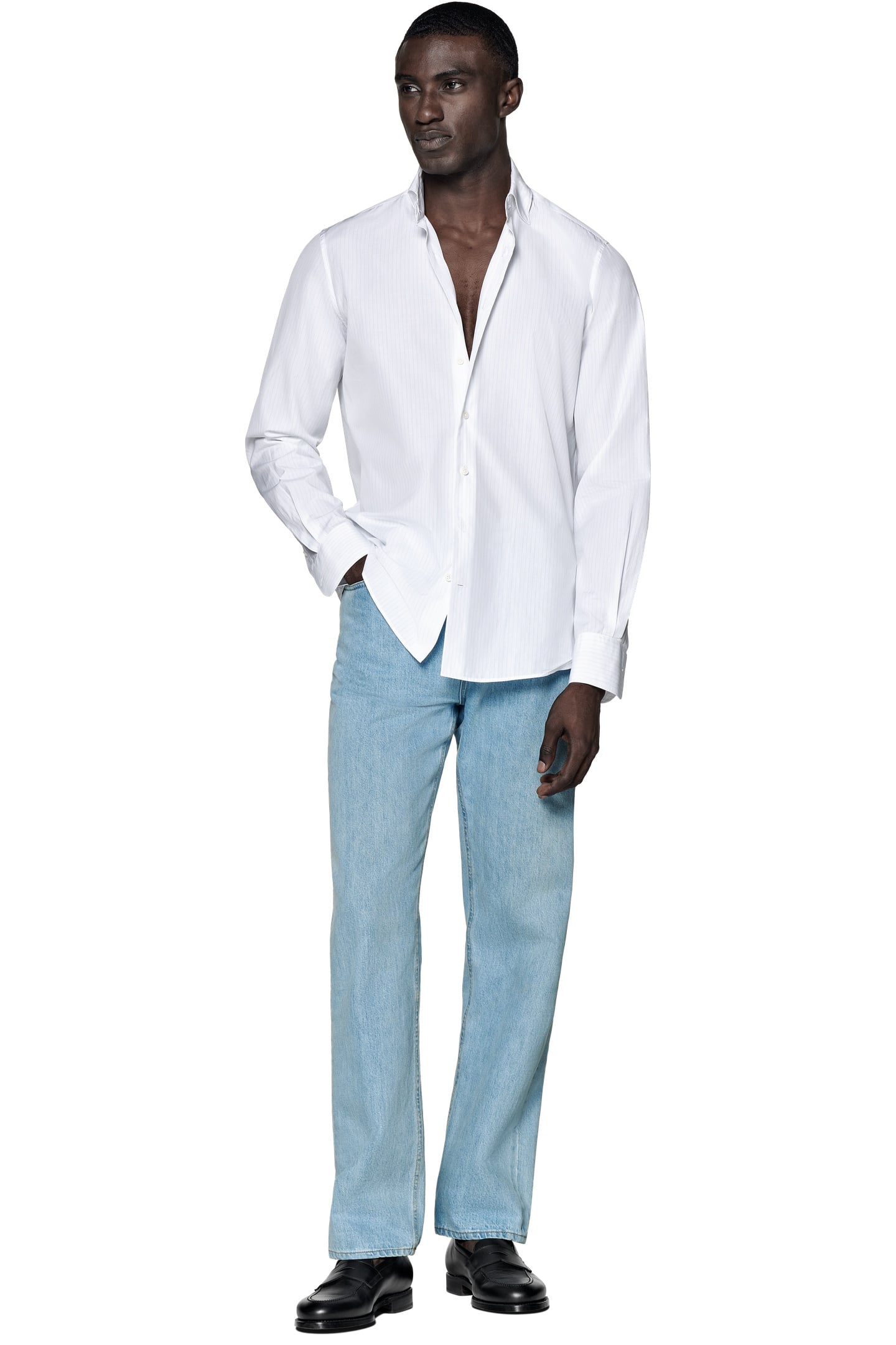 L. BLUE STRIPE POPLIN CASUAL SHIRTS WHITE 2