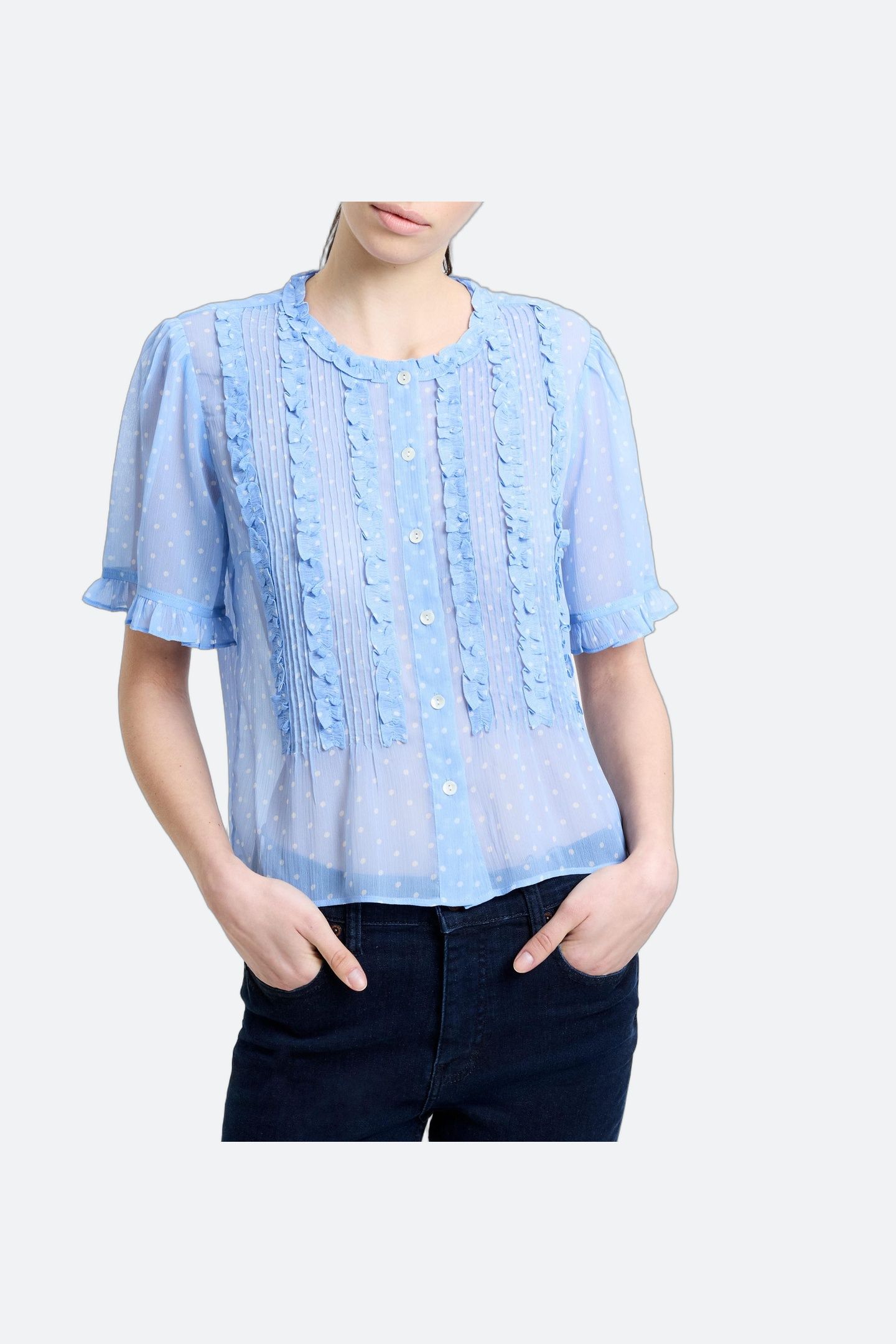 POLKA S/S RUFFLE TOP CORNFLOWER/WHT 1