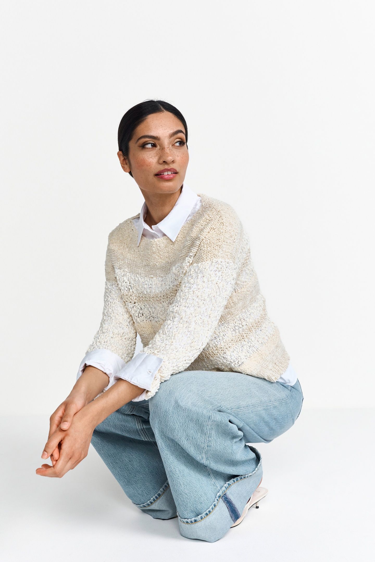 BOAT NECK PULLOVER YARN MIX STRIPE PEARL WHITE 5
