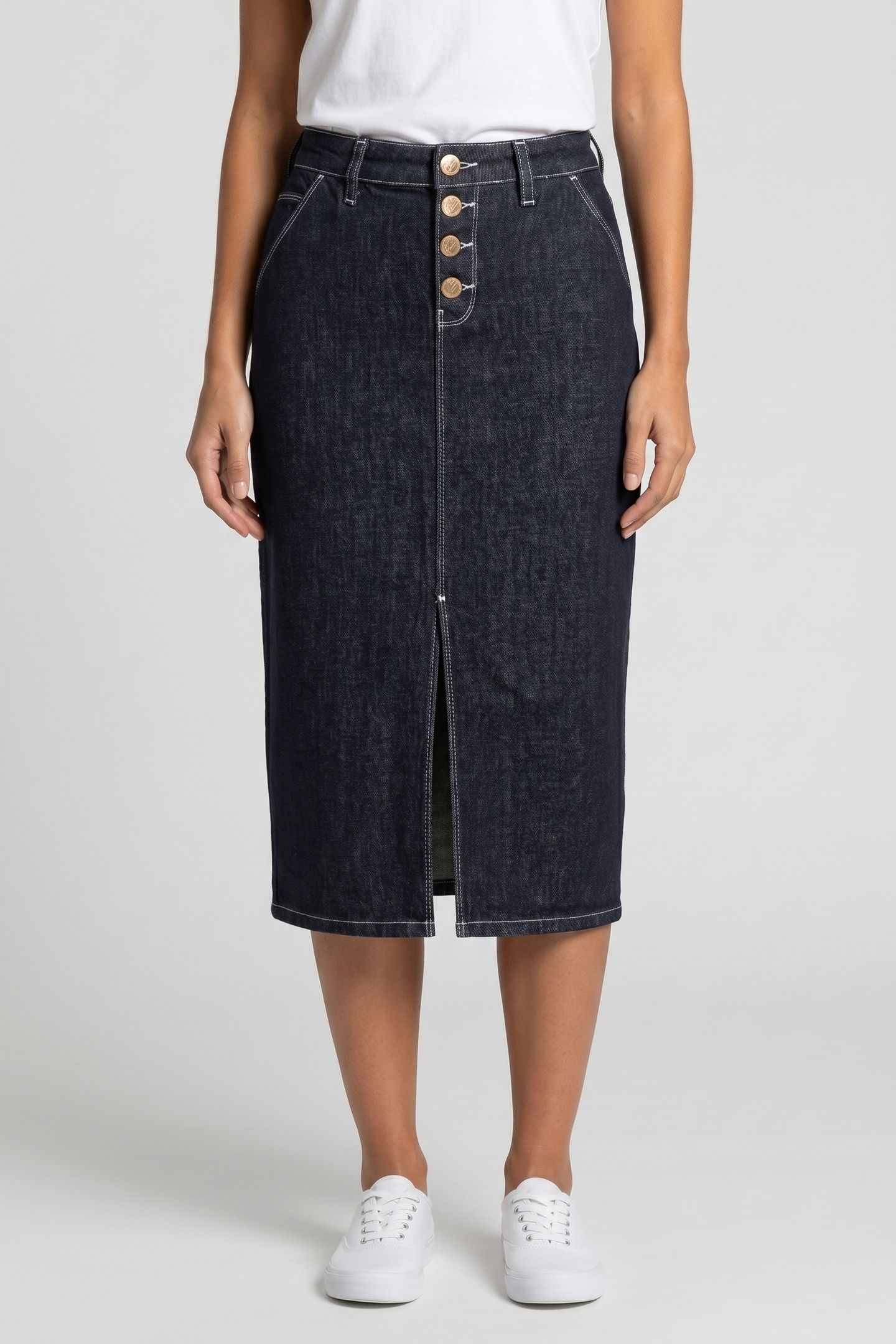 BUTTON DENIM SKIRT DARK BLUE DENIM 1